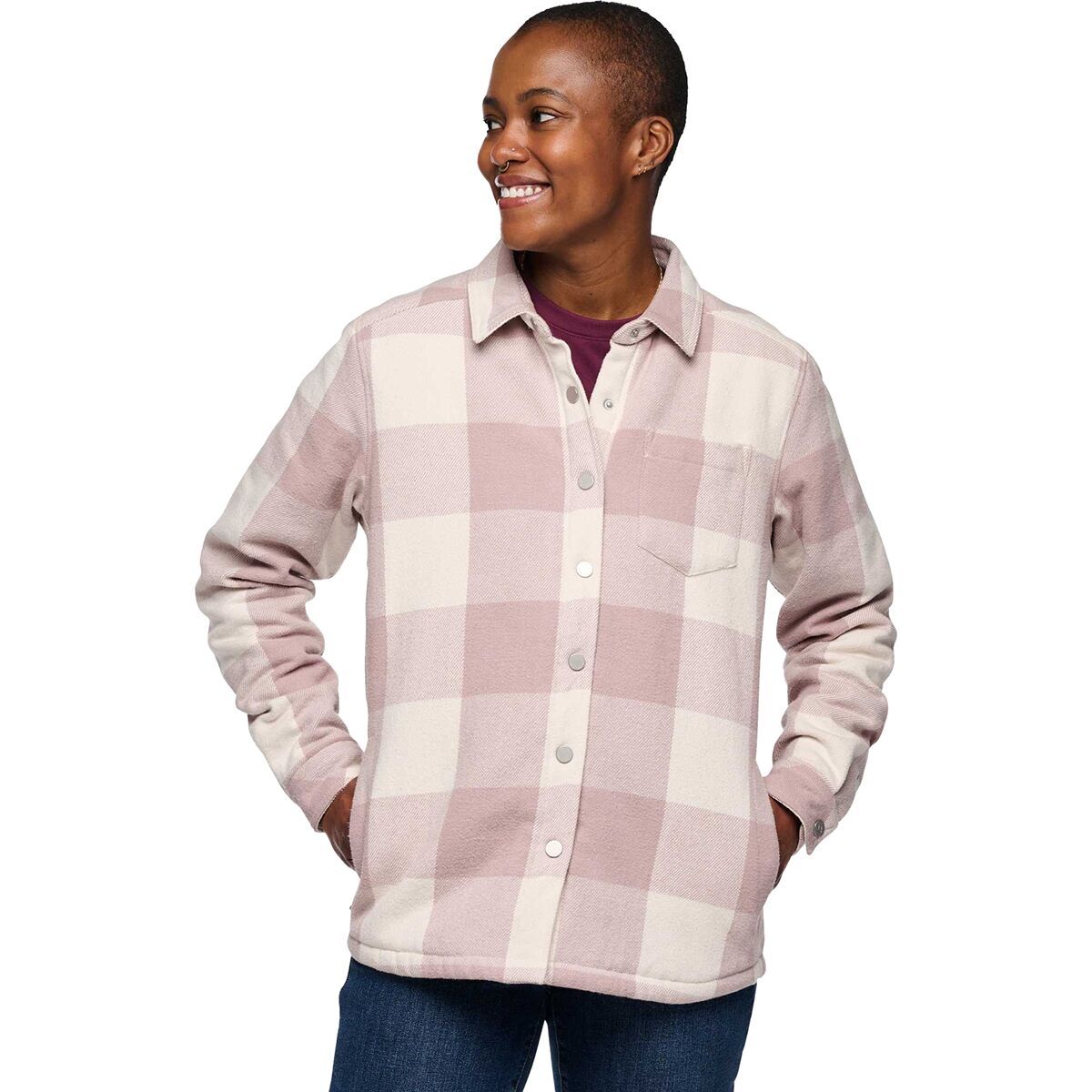 Black Diamond Project Lined Flannel Shirt - Women's Pale Mauve/Off White Plaid, S