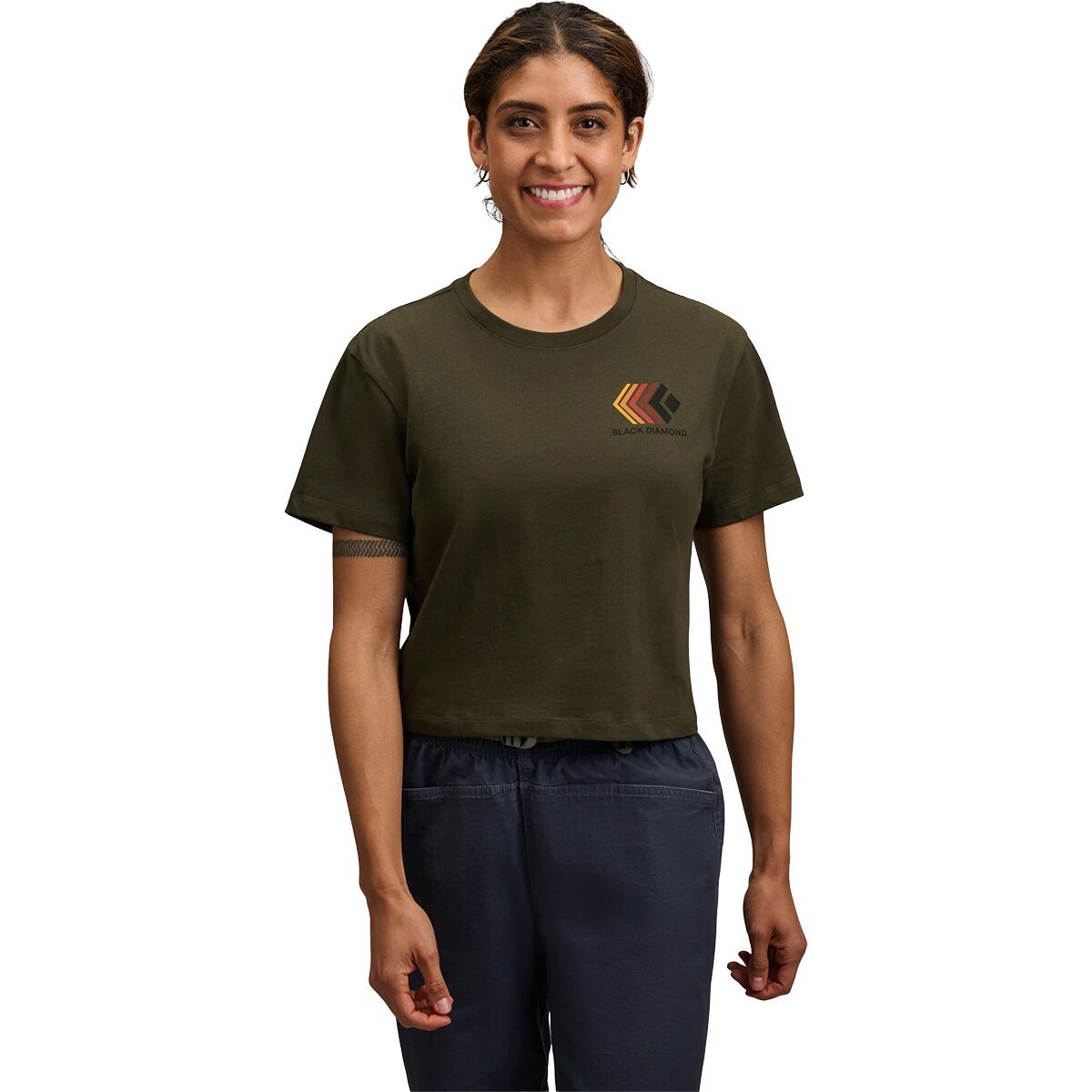 Image of Black Diamond Faded Crop T-Shirt - Women's Dark Moss, S