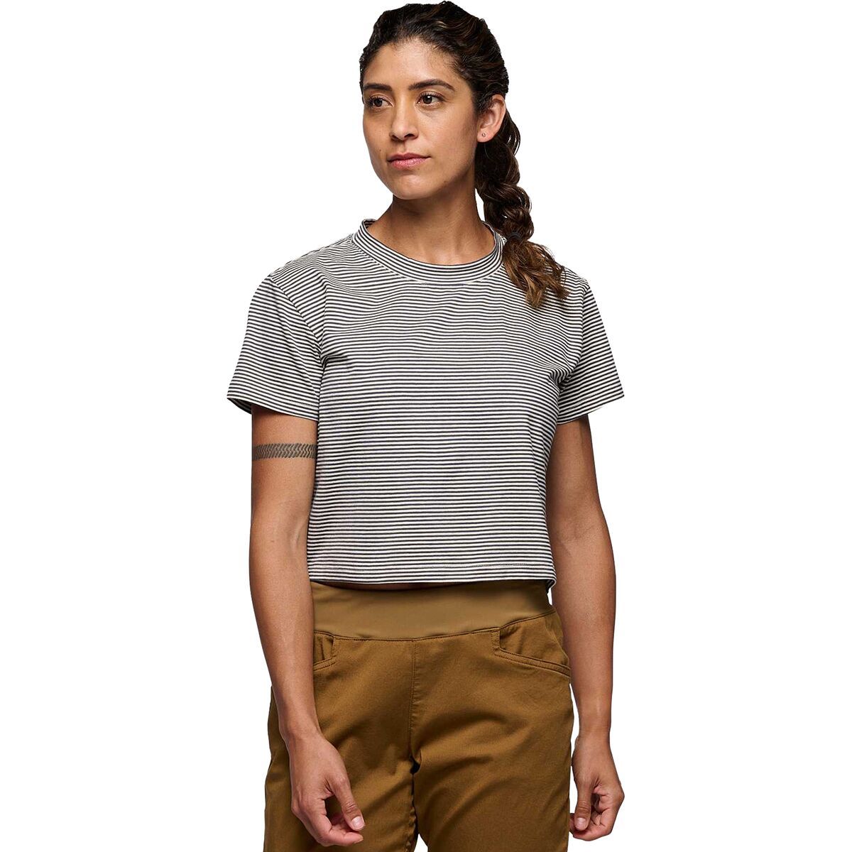 Image of Black Diamond BD Stripe Crop T-Shirt - Women's Off White/Charcoal, S