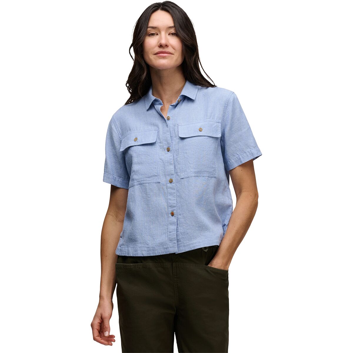 Image of Black Diamond Scenic Route Short-Sleeve Shirt - Women's Clean Blue/Fog Blue, M