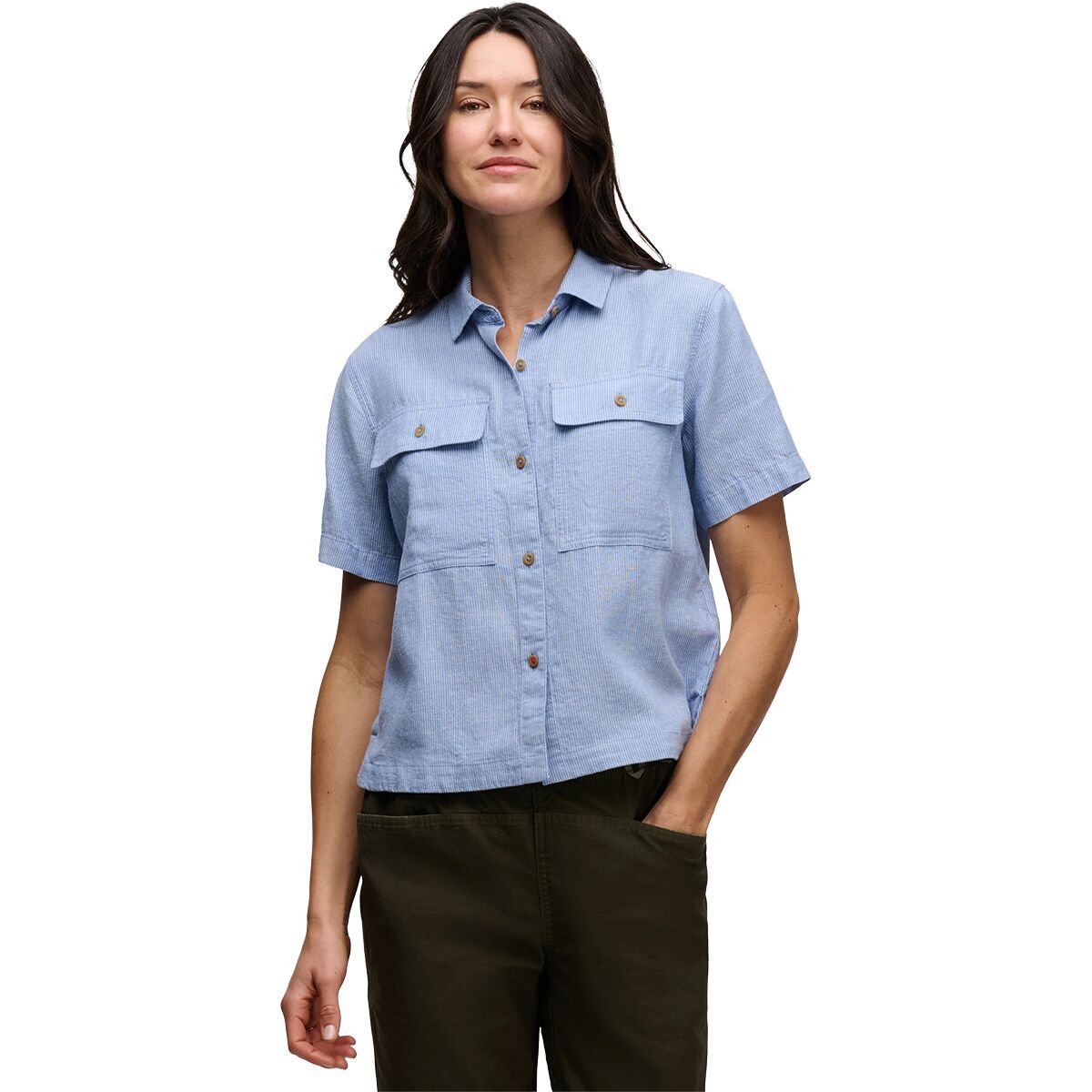 Image of Black Diamond Scenic Route Short-Sleeve Shirt - Women's Clean Blue/Fog Blue, XS