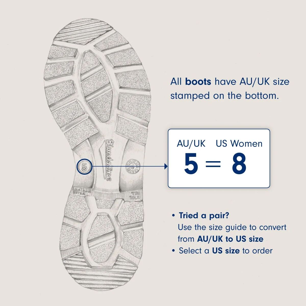 Blundstone size on bottom of boot on sale