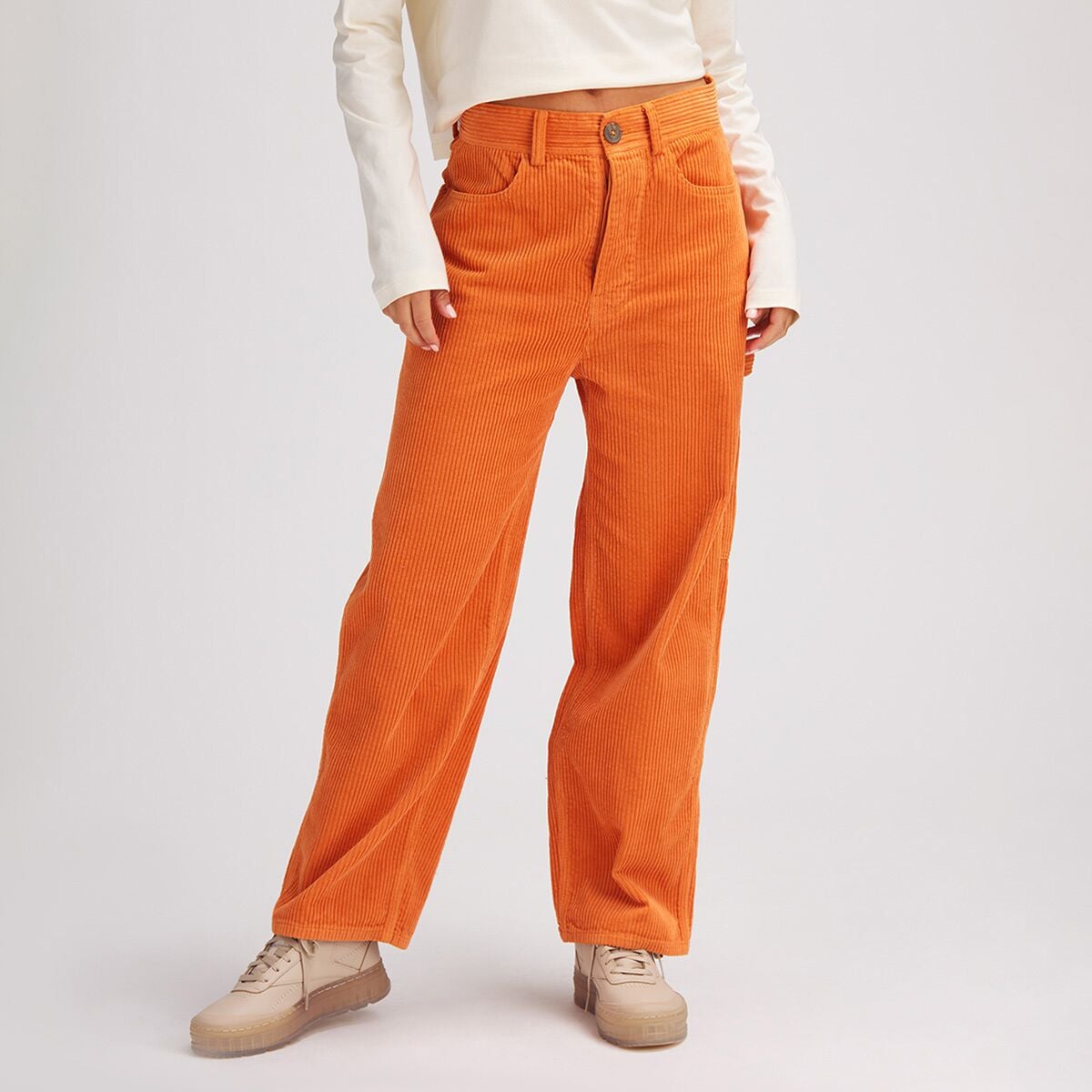 Women Winter Solid Color Loose Cotton Corduroy Cargo Pants Female