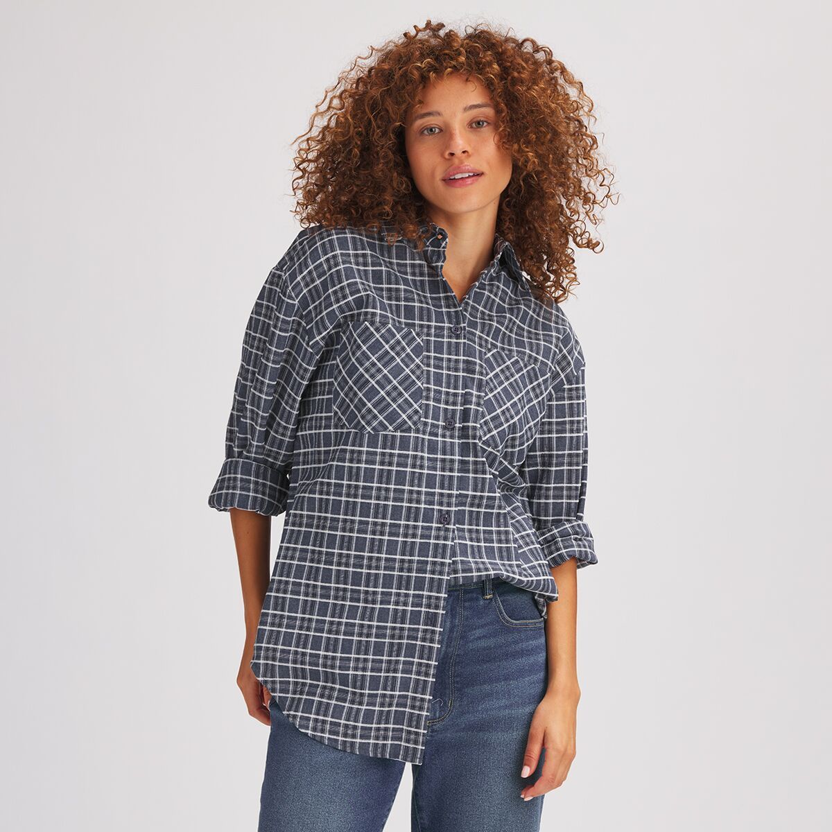 Basin and Range Long Sleeve Plaid Shirt - Women's Indigo Plaid, L