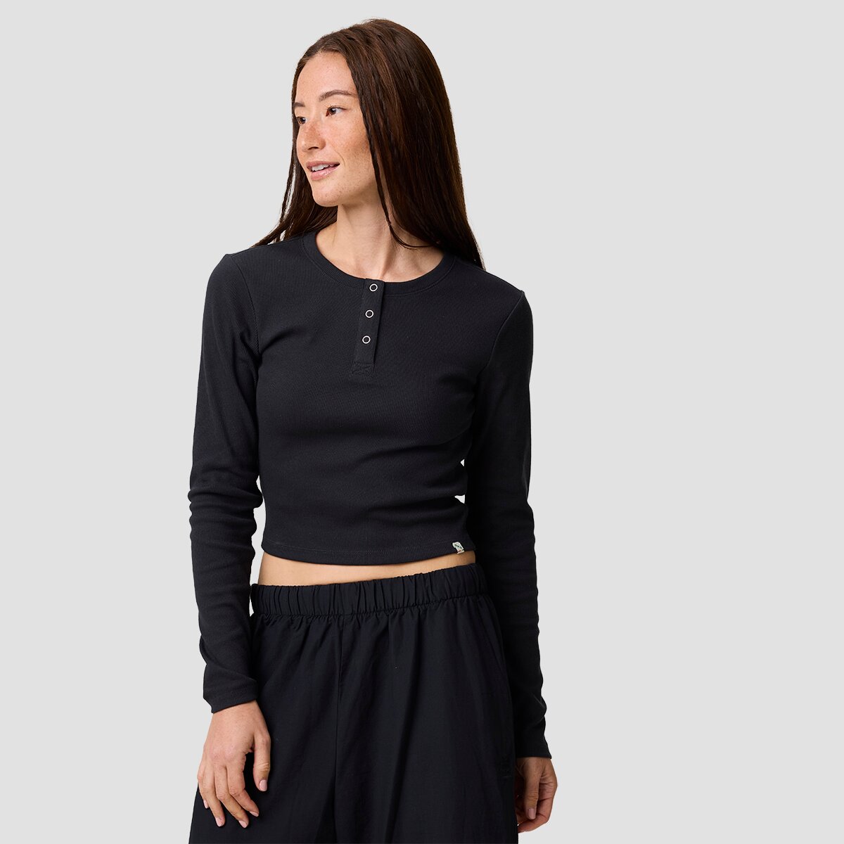 Image of Basin and Range Remote Rib Knit Henley - Women's Black, S