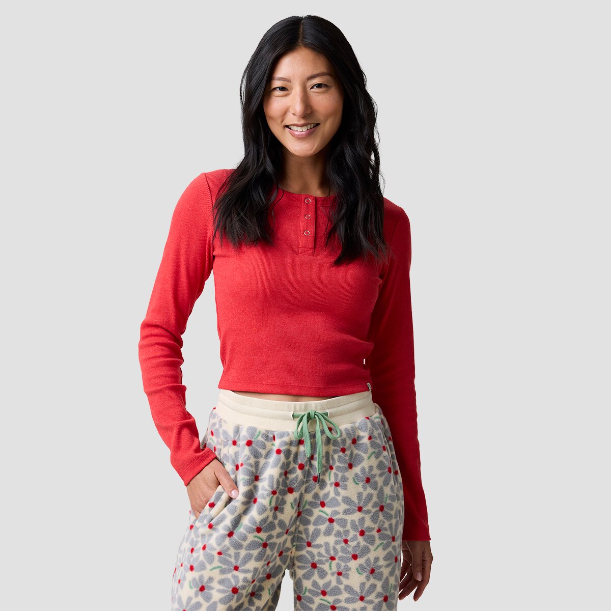 Image of Basin and Range Remote Rib Knit Henley - Women's Goji Berry, XL