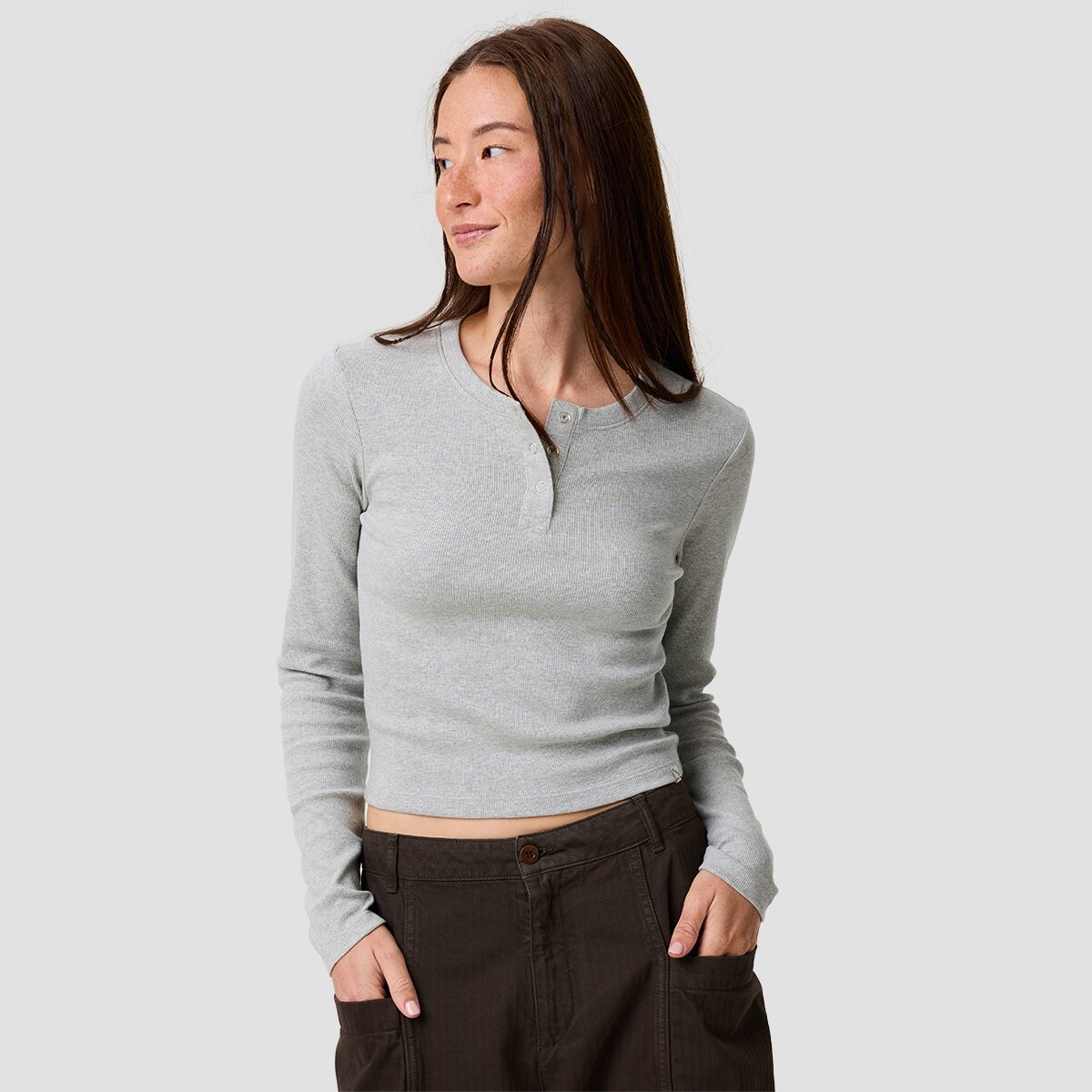 Image of Basin and Range Remote Rib Knit Henley - Women's Heather Grey, L