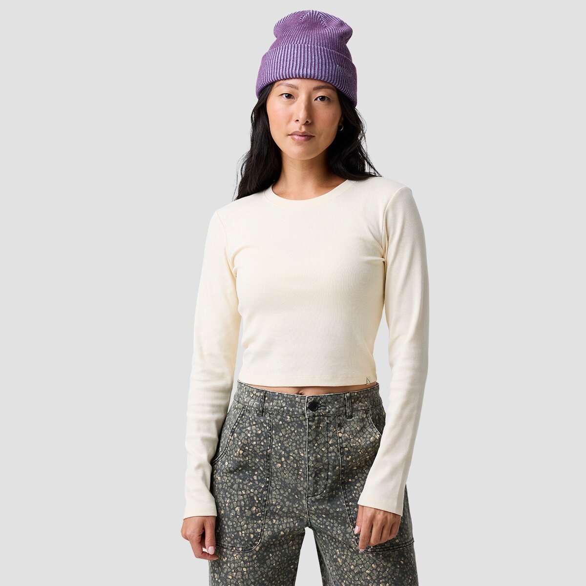 Image of Basin and Range Roadtrip Rib Knit Long-Sleeve Crew Top - Women's Angora, M