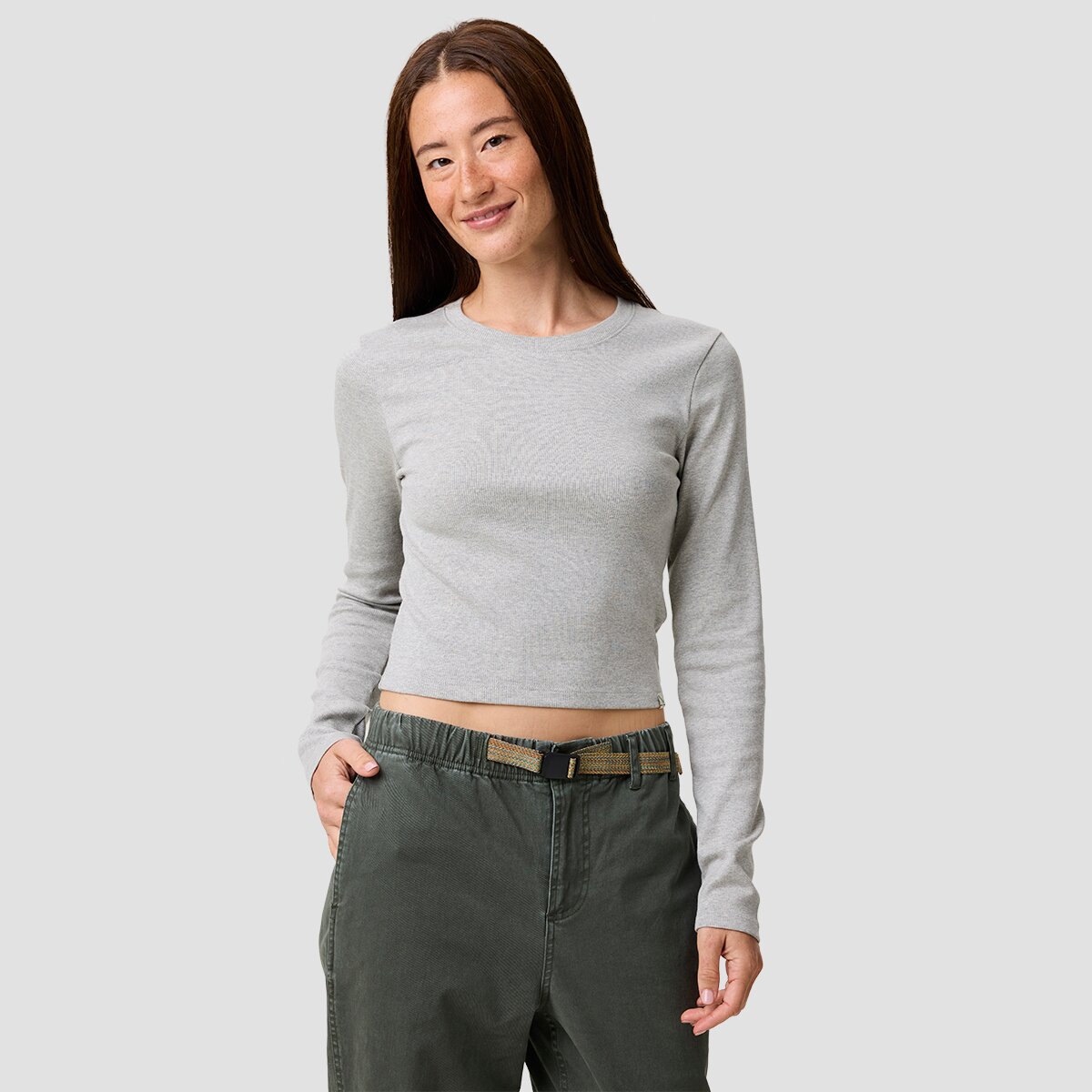 Image of Basin and Range Roadtrip Rib Knit Long-Sleeve Crew Top - Women's Heather Grey, XL