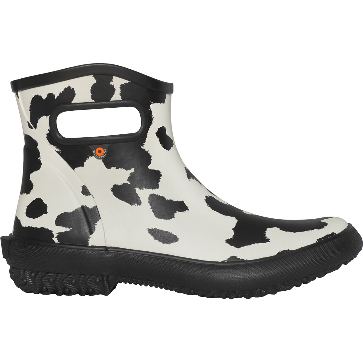 Image of Bogs Patch Ankle Cow Print Boot - Women's Black/White, 11.0