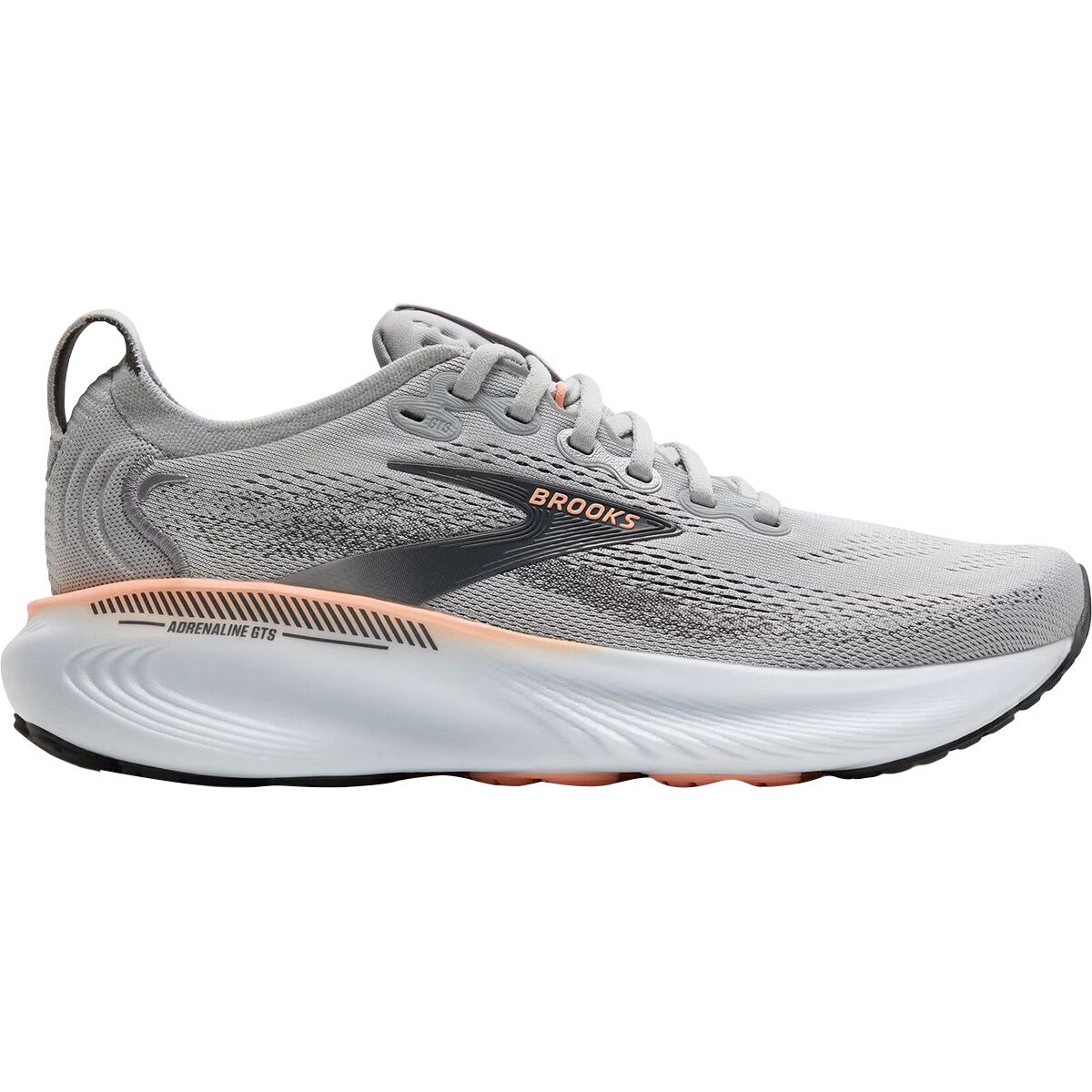 Image of Brooks Adrenaline GTS 25 Running Shoe - Women's Grey/Blackened Pearl/Coral, 6.0