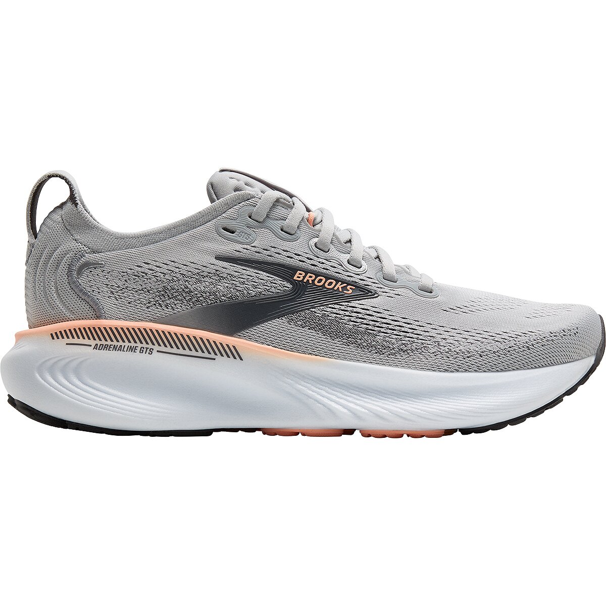 Image of Brooks Adrenaline GTS 25 Wide Running Shoe - Women's Grey/Blackened Pearl/Coral, 9.5