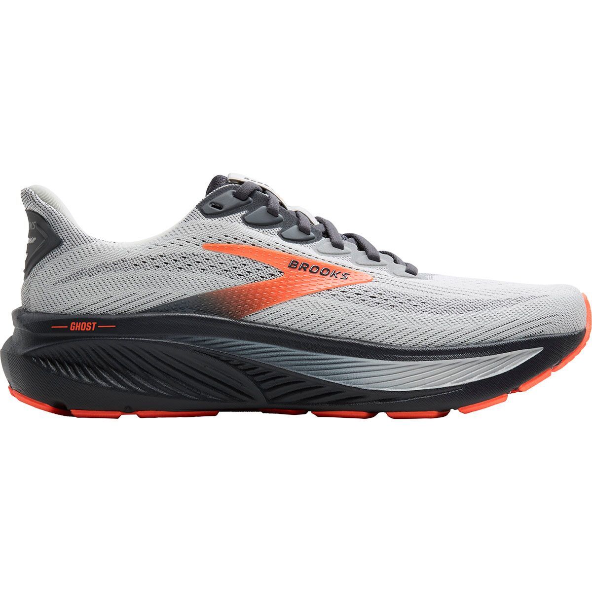 Image of Brooks Ghost 17 Wide Running Shoe - Men's Oyster Mushroom/Orange/Ebony, 10.5