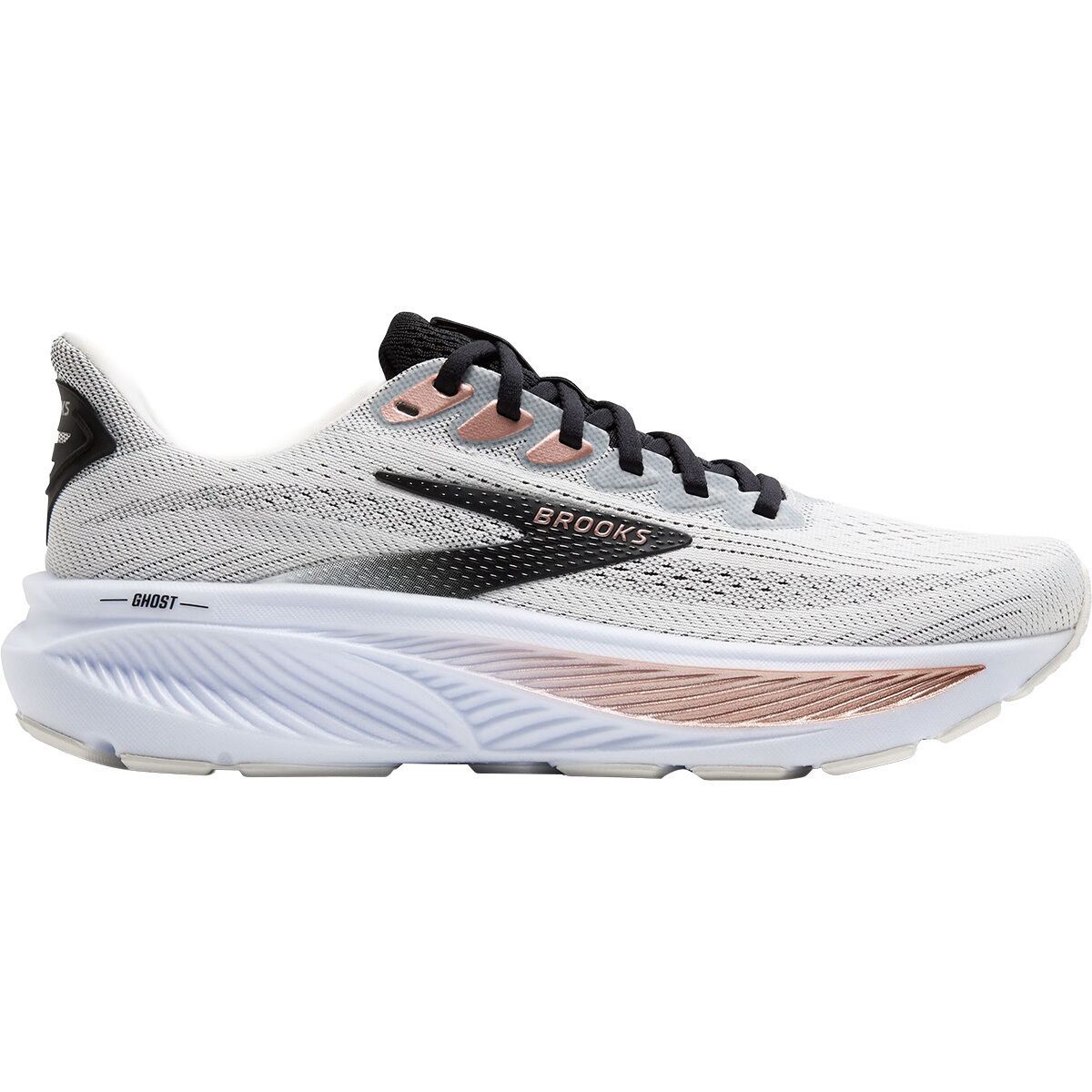 Image of Brooks Ghost 17 Wide Running Shoe - Women's White/Black/Rose Gold, 6.0