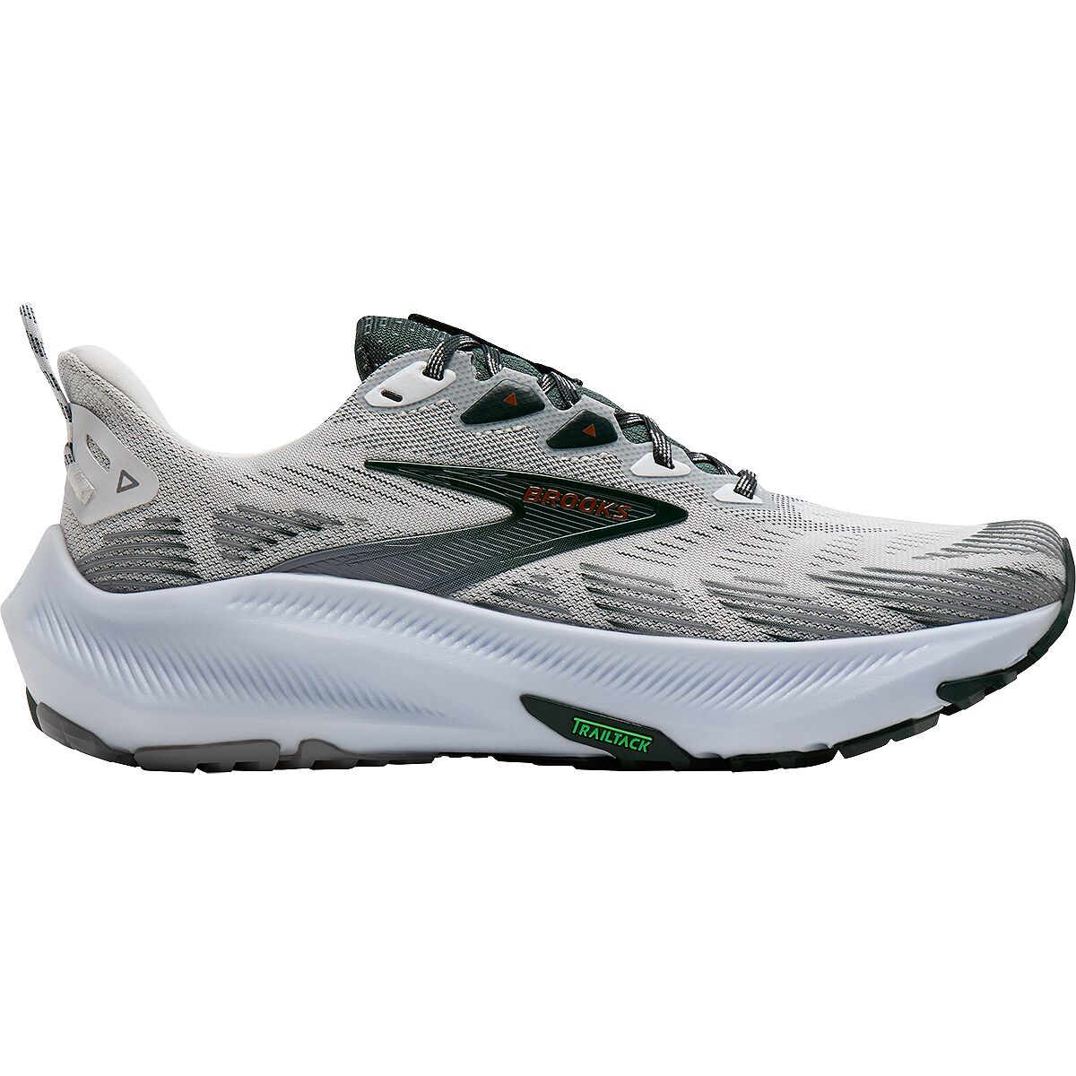 Image of Brooks Ghost Trail Running Shoe - Men's White/Grey/Green, 12.0