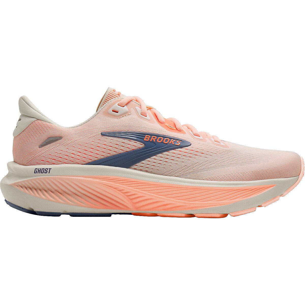 Image of Brooks Ghost 18 Running Shoe - Women's Star White/Cyber Peach/Grey, 6.5
