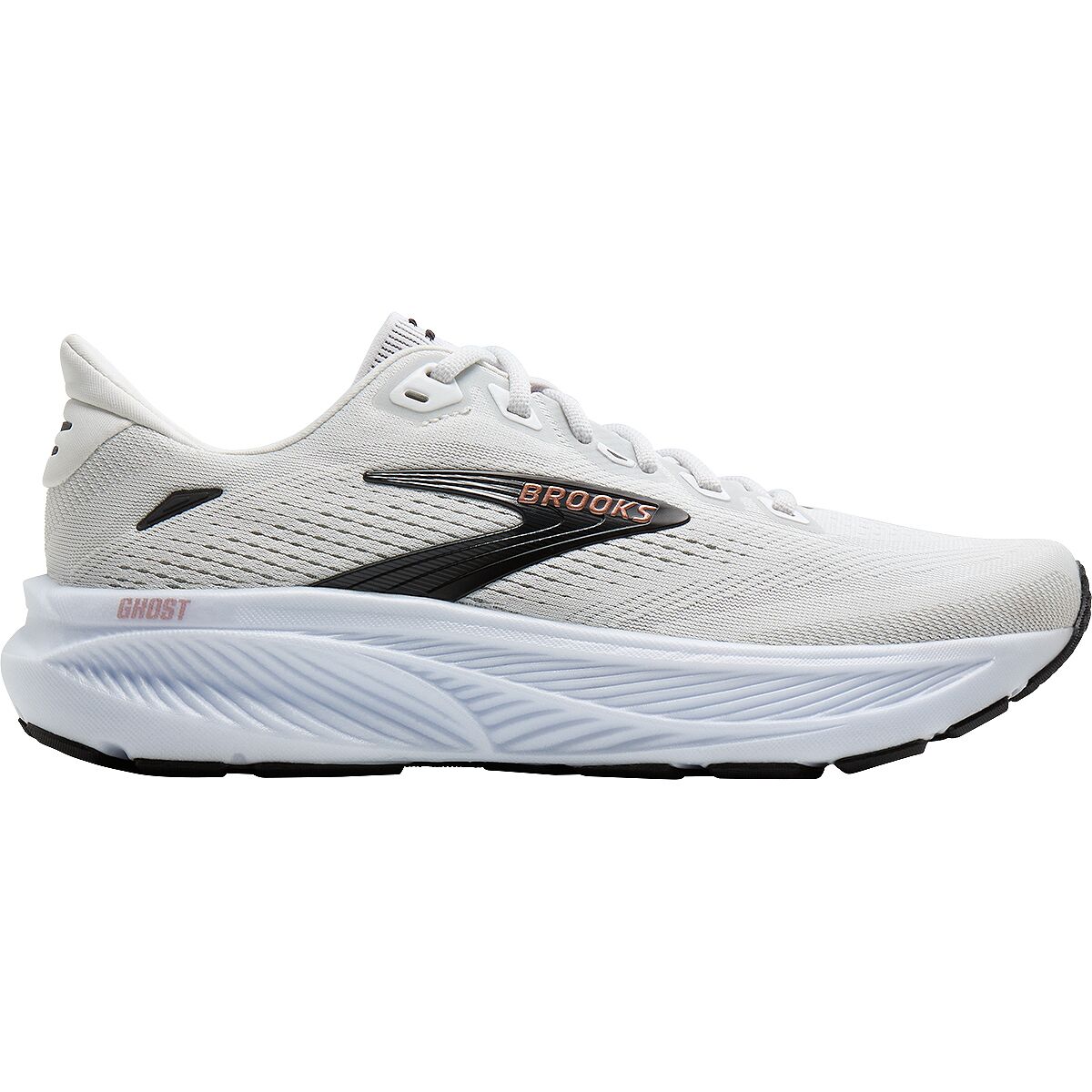 Image of Brooks Ghost 18 Running Shoe - Women's White/Black/Rose Gold, 7.5