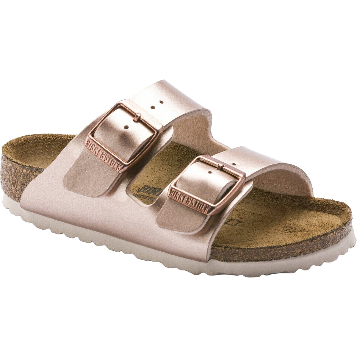 Image of Birkenstock Arizona Metallic Sandal - Girls' Electric Metallic Copper Birko Flor, 34.0
