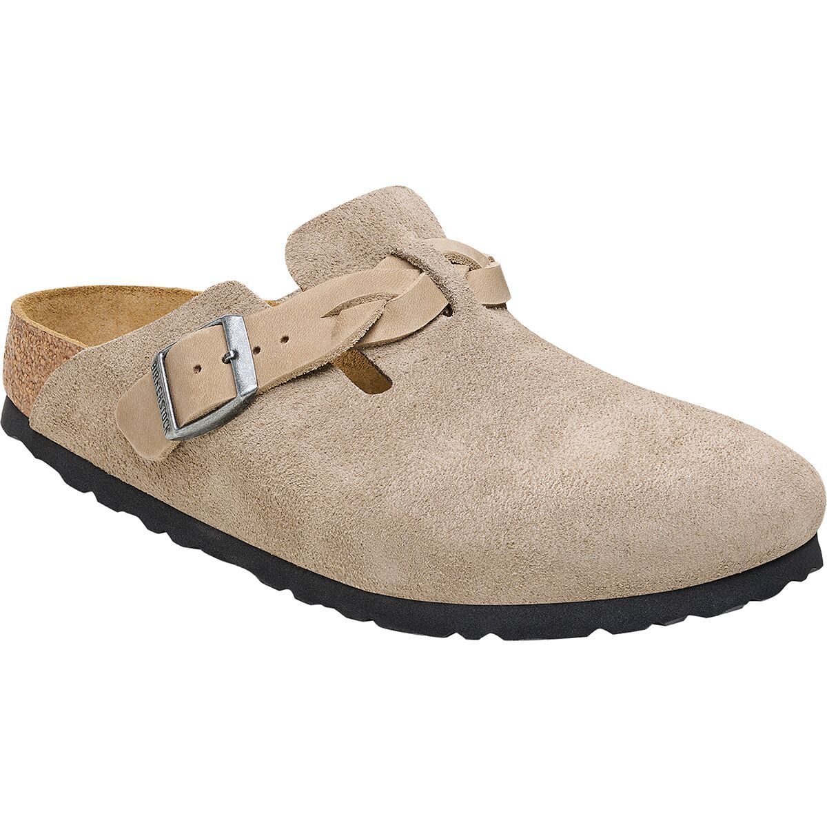 Image of Birkenstock Boston Braid Suede Narrow Clog - Women's Taupe Suede, 36.0
