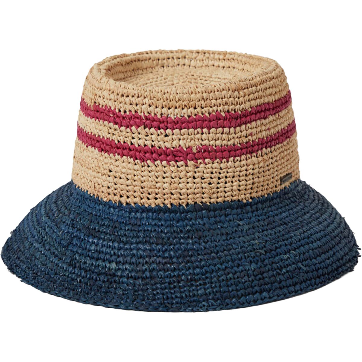 Image of Brixton Ellee Straw Packable Bucket Hat - Women's Natural/Navy/Red, XS/S