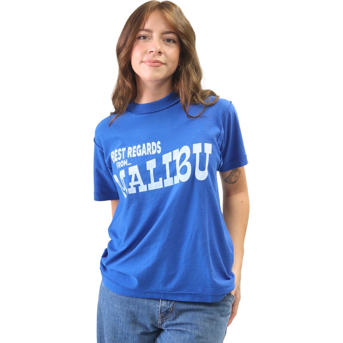 Image of Best Regards Malibu Postcard T-Shirt - Women's Royal Blue, XL