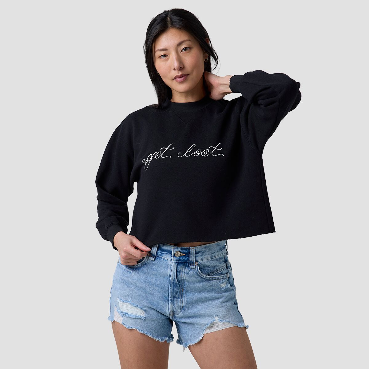 Image of Best Regards Get Lost Cropped Chainstitch Sweatshirt - Women's Black, M/L