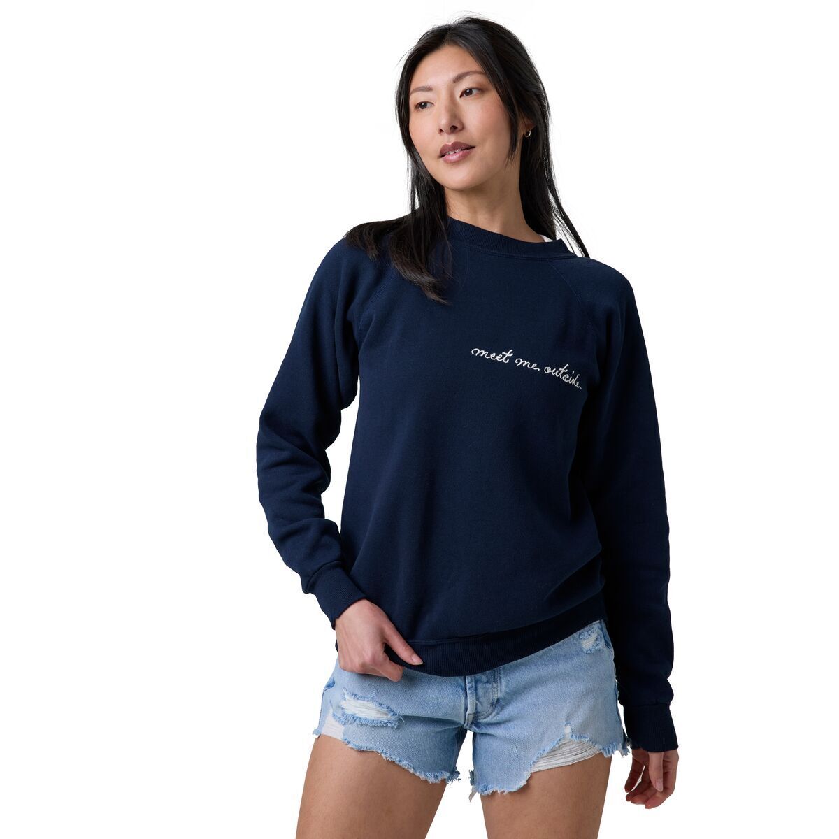 Image of Best Regards Meet Me Outside Chainstitch Sweatshirt - Women's Navy, S/M