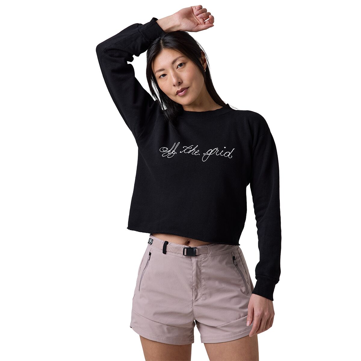 Image of Best Regards Off The Grid Cropped Chainstitch Sweatshirt - Women's Black, M/L