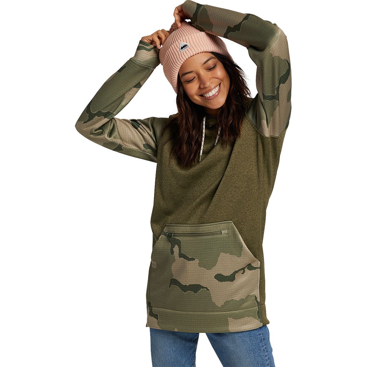 Burton Oak Long Pullover Hoodie - Women's Martini Olive Heather/Barren Camo, XXS
