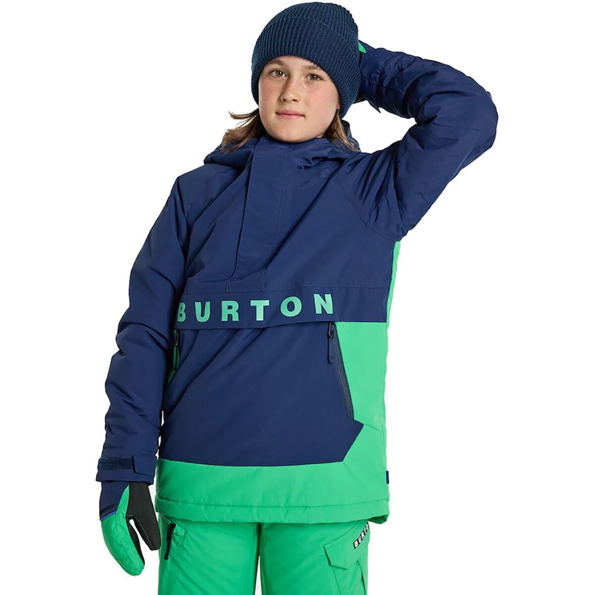 Burton Frostner Insulated Anorak Jacket - Boys' Dress Blue/Galaxy Green, XL