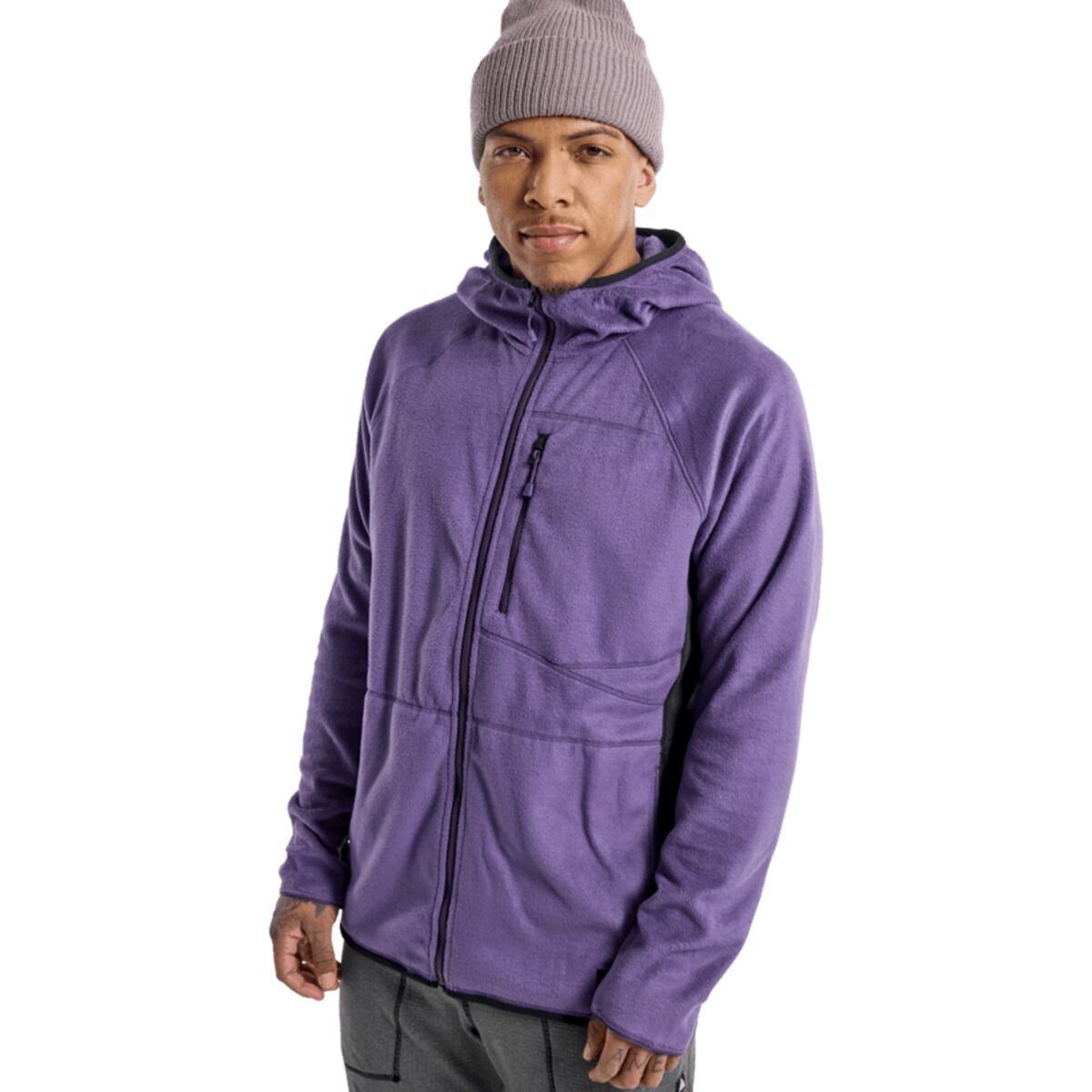Burton Stockrun Warmest Hooded Full-Zip Fleece Jacket - Men's Violet Halo/True Black, XL