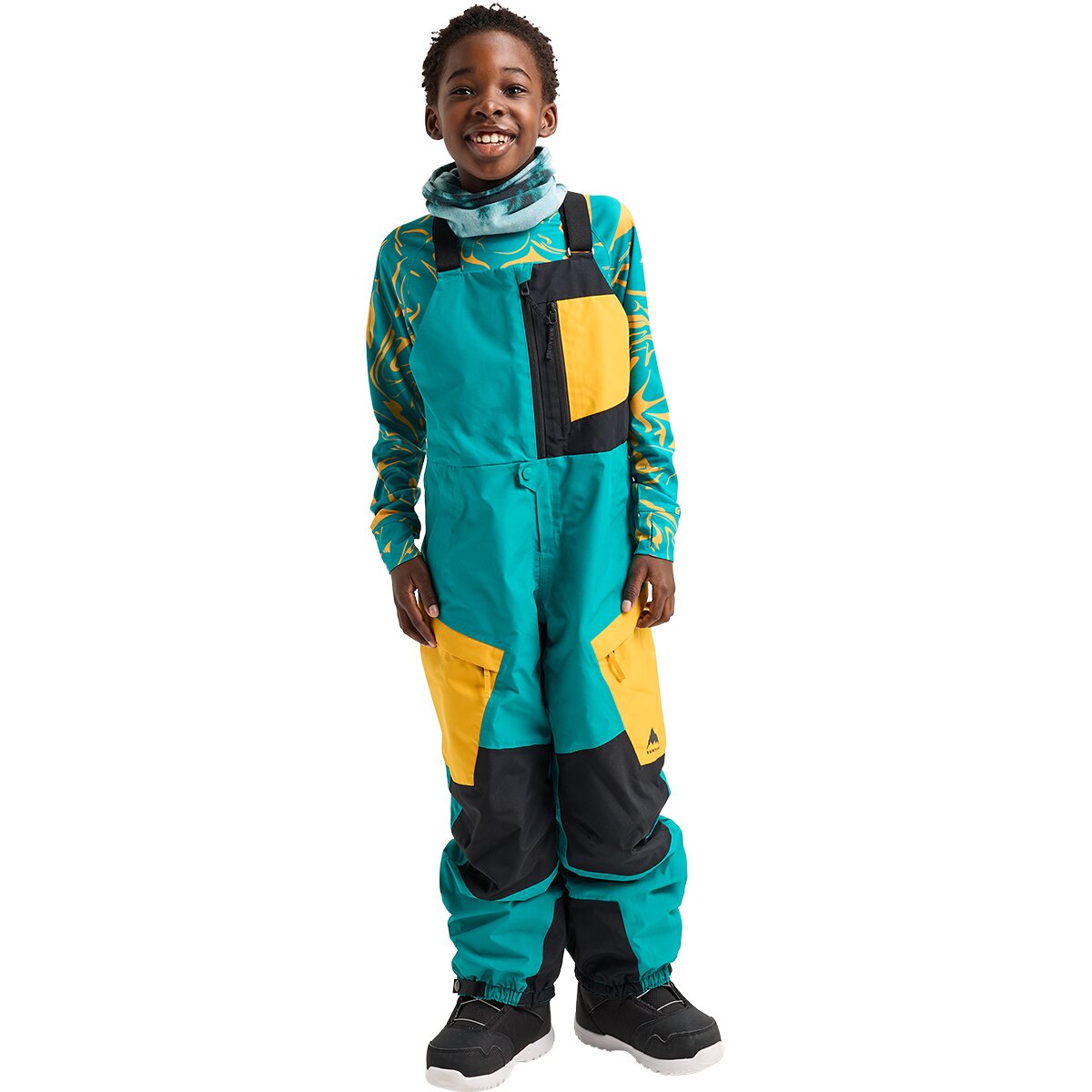 Image of Burton Powline GORE-TEX Bib Pant - Kids' Pacific Teal/Goldenrod/True Black, M