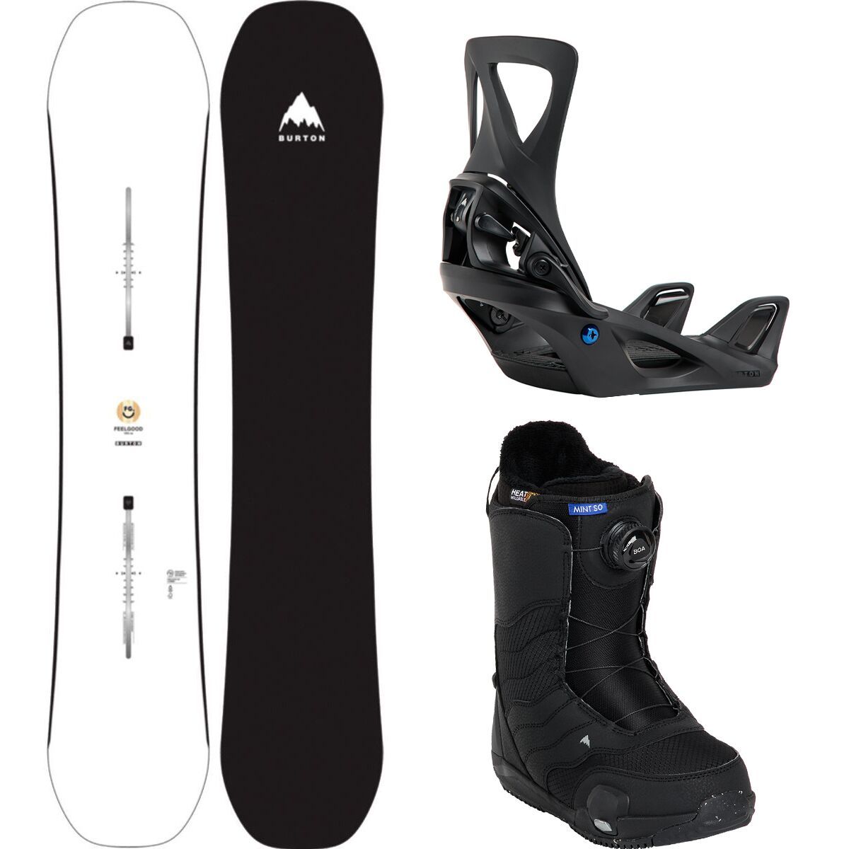 Image of Burton Feelgood Snowboard + Step On Package - Women's White, 142cm, 6.0