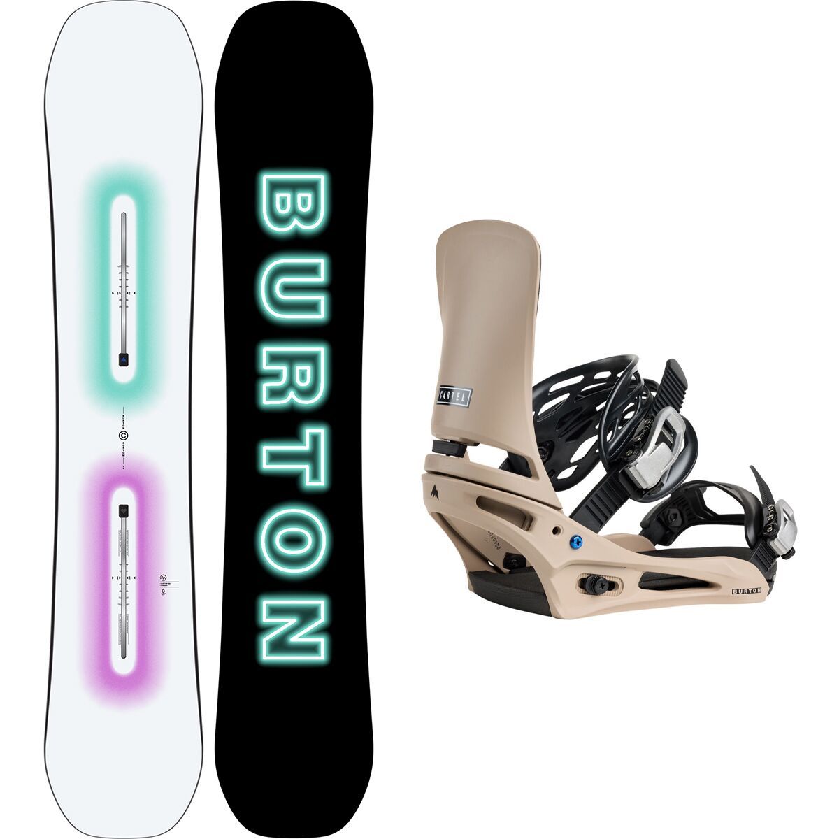 Image of Burton Custom Snowboard + Cartel Re:Flex Binding Glow/Summit Taupe, 154cm wide, S