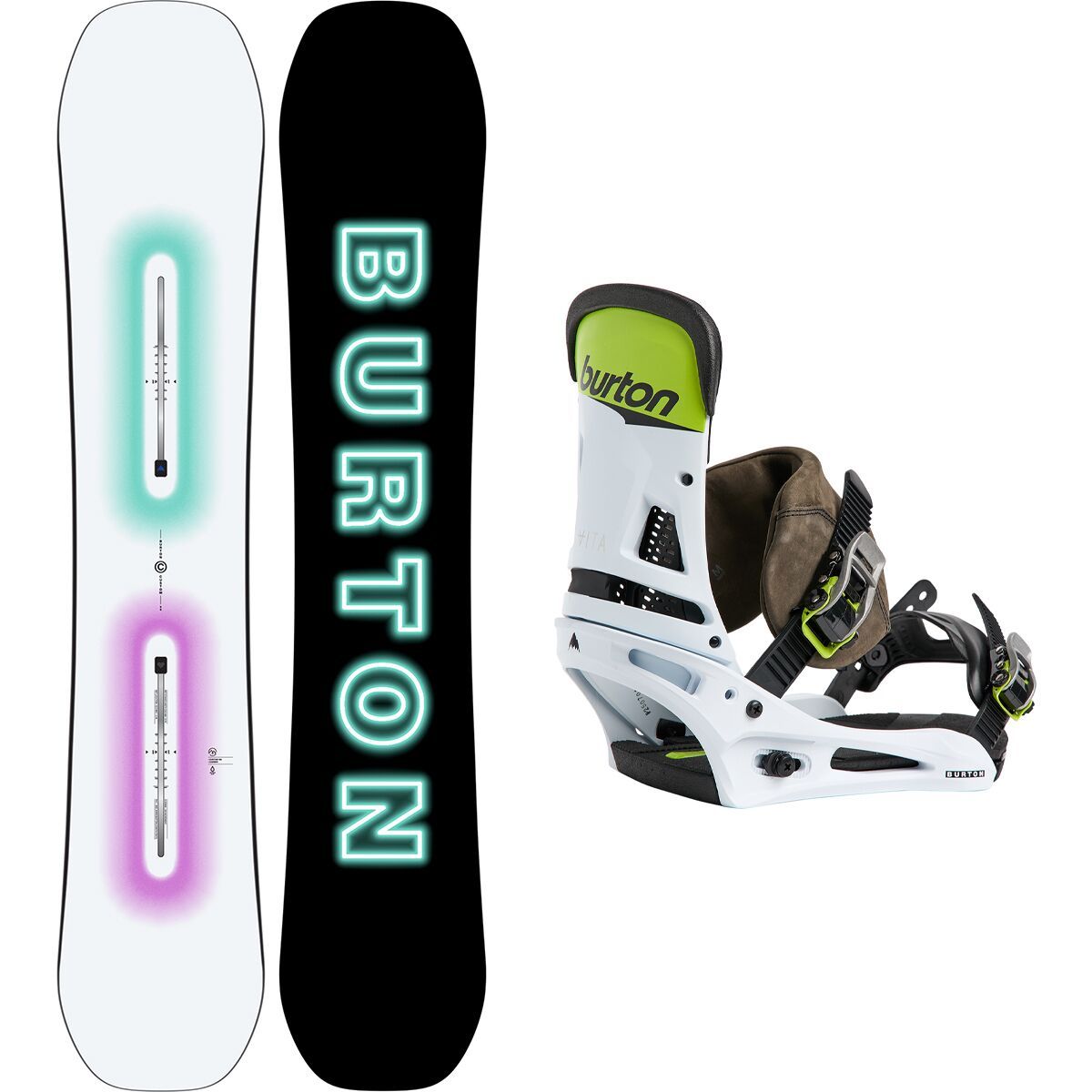 Image of Burton Custom Snowboard + Malavita Re:Flex Binding Glow/Green/White/Black, 154cm, L