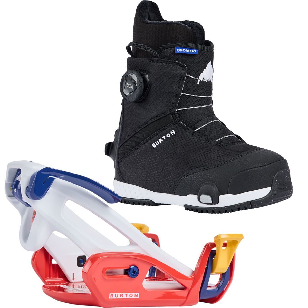 Image of Burton Grom Step On Snowboard Boot + Grom Step On Binding - Kids' Black, White/Multi, 1.0/M