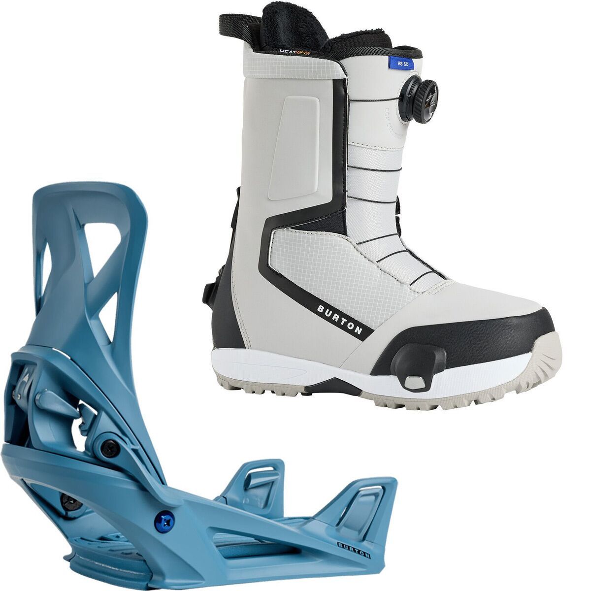 Image of Burton Highshot Step On Snowboard Boot + Step On Re:Flex Binding Gray Cloud, Bluestone, 14.0/XL