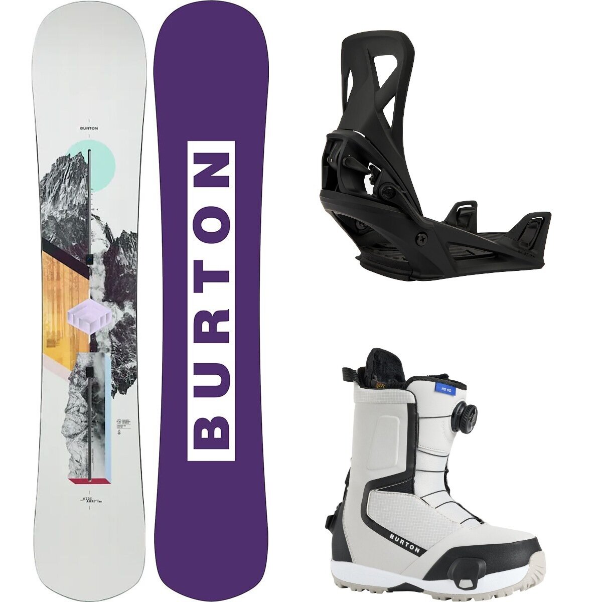 Image of Burton Hideaway Snowboard + Step On Re:Flex Binding + Highshot Boot One Color, Black, Gray Cloud, 155cm, M, 7.5