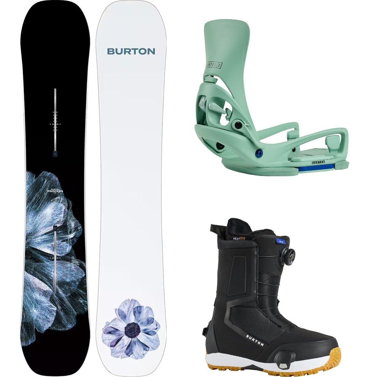 Image of Burton Process Snowboard + Cartel X EST Binding + Highshot Boot One Color, Soft Sage, Black, 162cm, M, 8.5