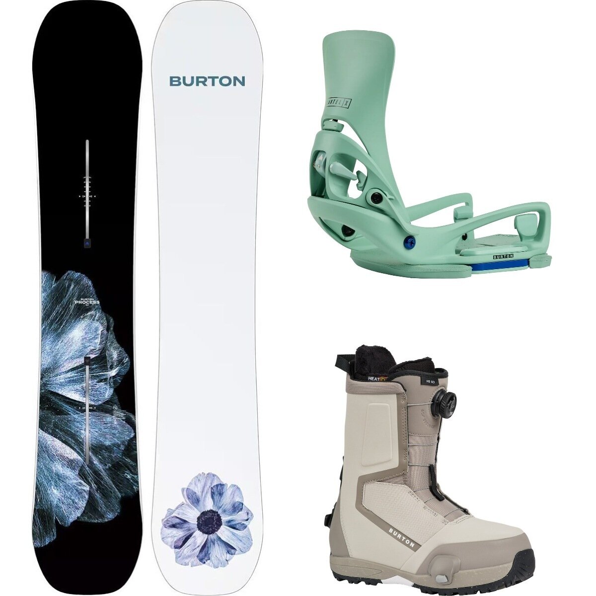 Image of Burton Process Snowboard + Cartel X EST Binding + Highshot Boot One Color, Soft Sage, Chinchilla Gray, 162cm, L, 12.0