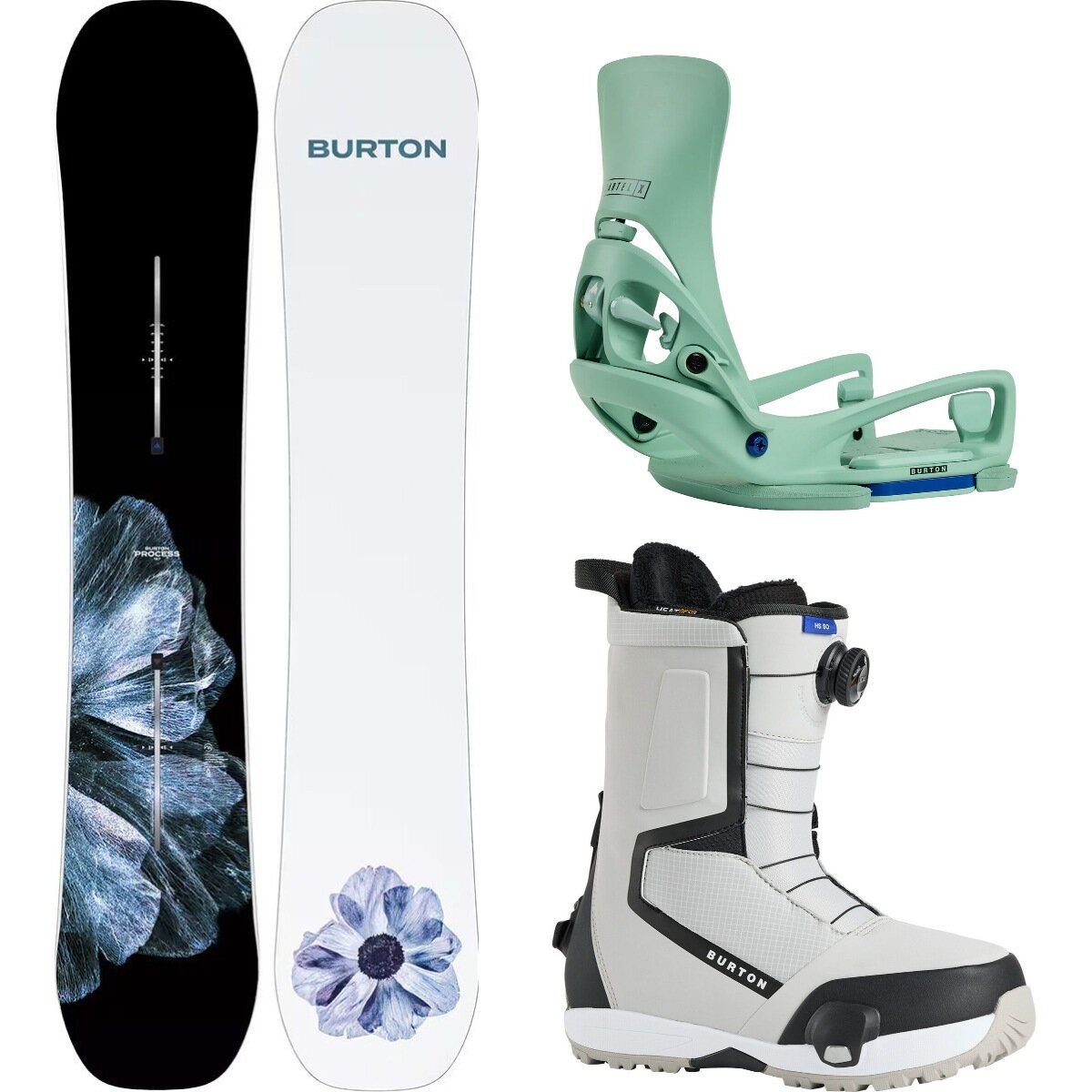 Image of Burton Process Snowboard + Cartel X EST Binding + Highshot Boot One Color, Soft Sage, Gray Cloud, 155cm Wide, L, 11.5