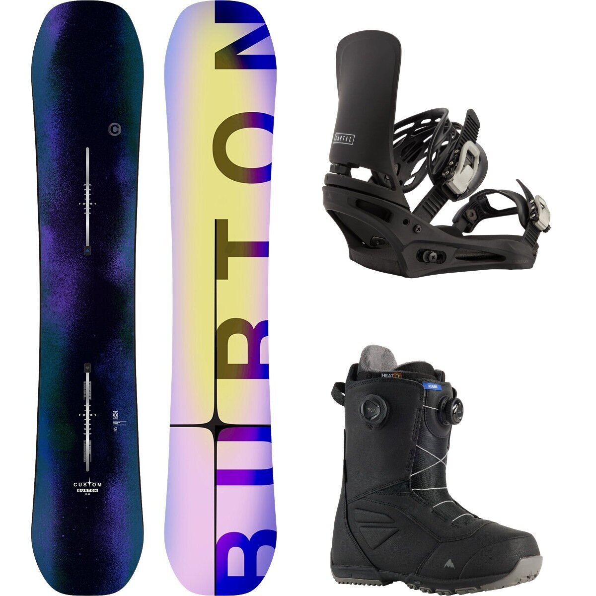 Image of Burton Custom Camber w/ Ruler Boa + Cartel Snowboard Package Faded,Black,Black, 156cm,L,15