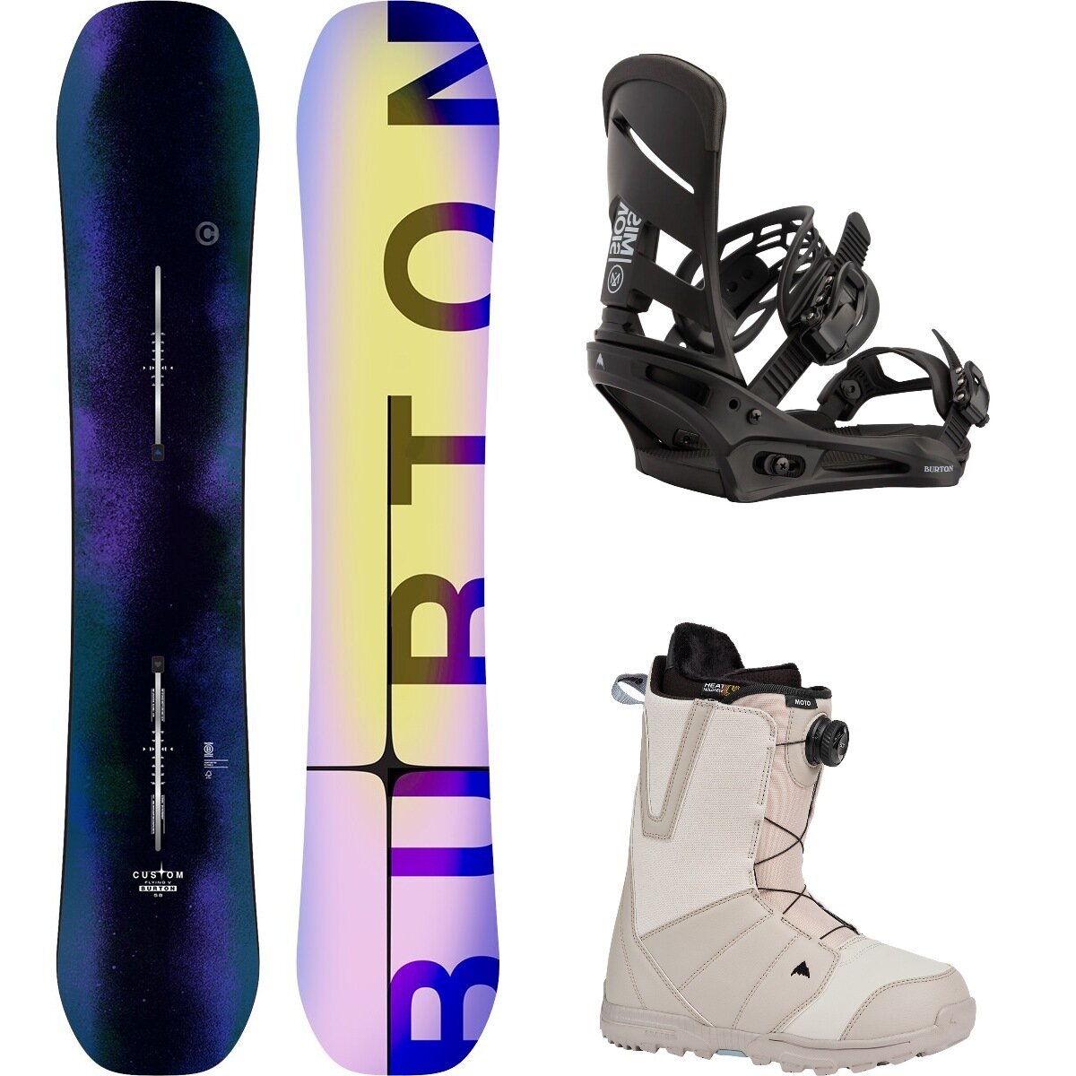 Image of Burton Custom Flying V w/ Moto Boa + Mission Re:Flex Snowboard Pkg Faded,Black,Chinchilla Gray, 154cm Wide,L,11