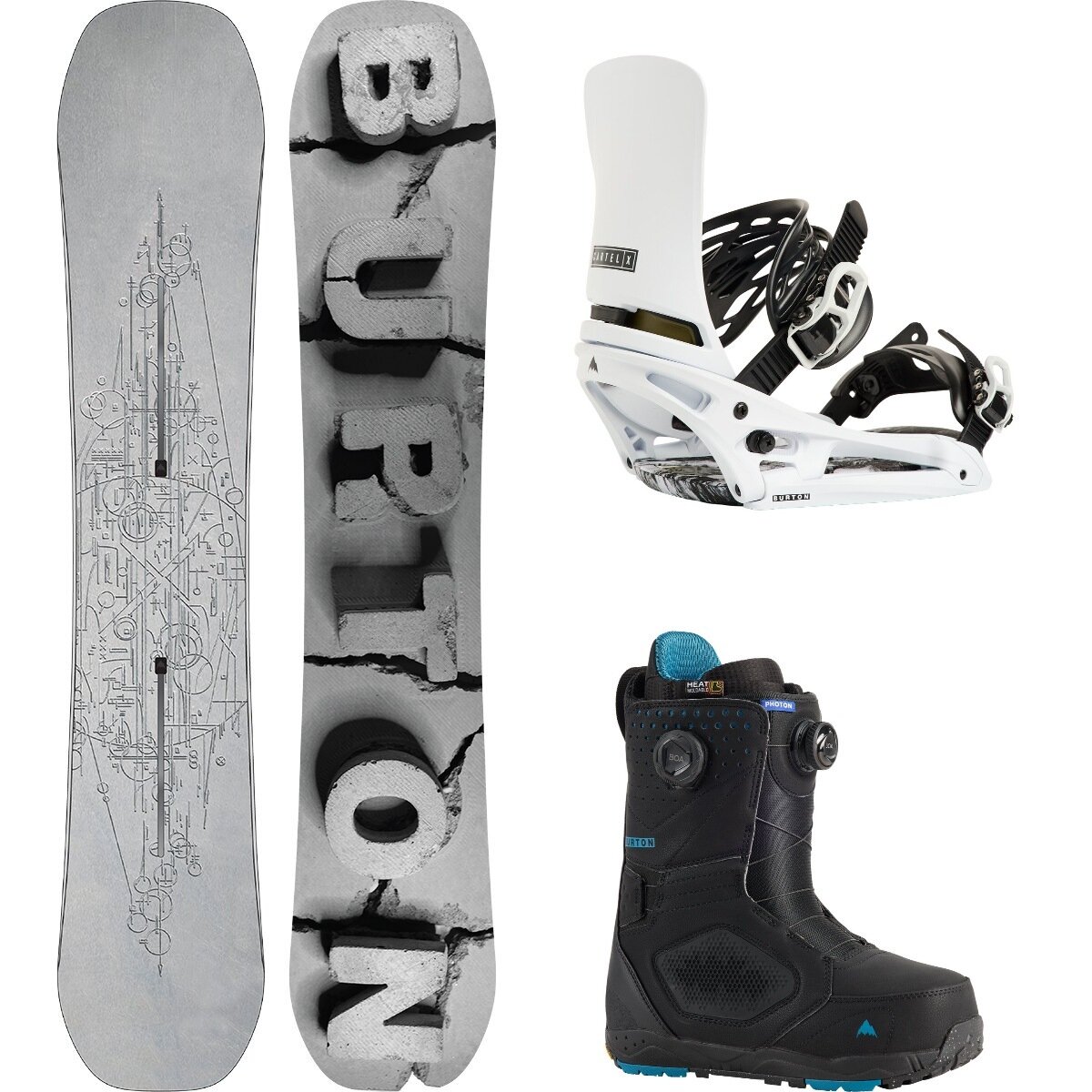 Image of Burton Custom X Camber w/ Photon BOA + Cartel X EST Snowboard Pkg Etched,White,Black, 158cm Wide,L,10