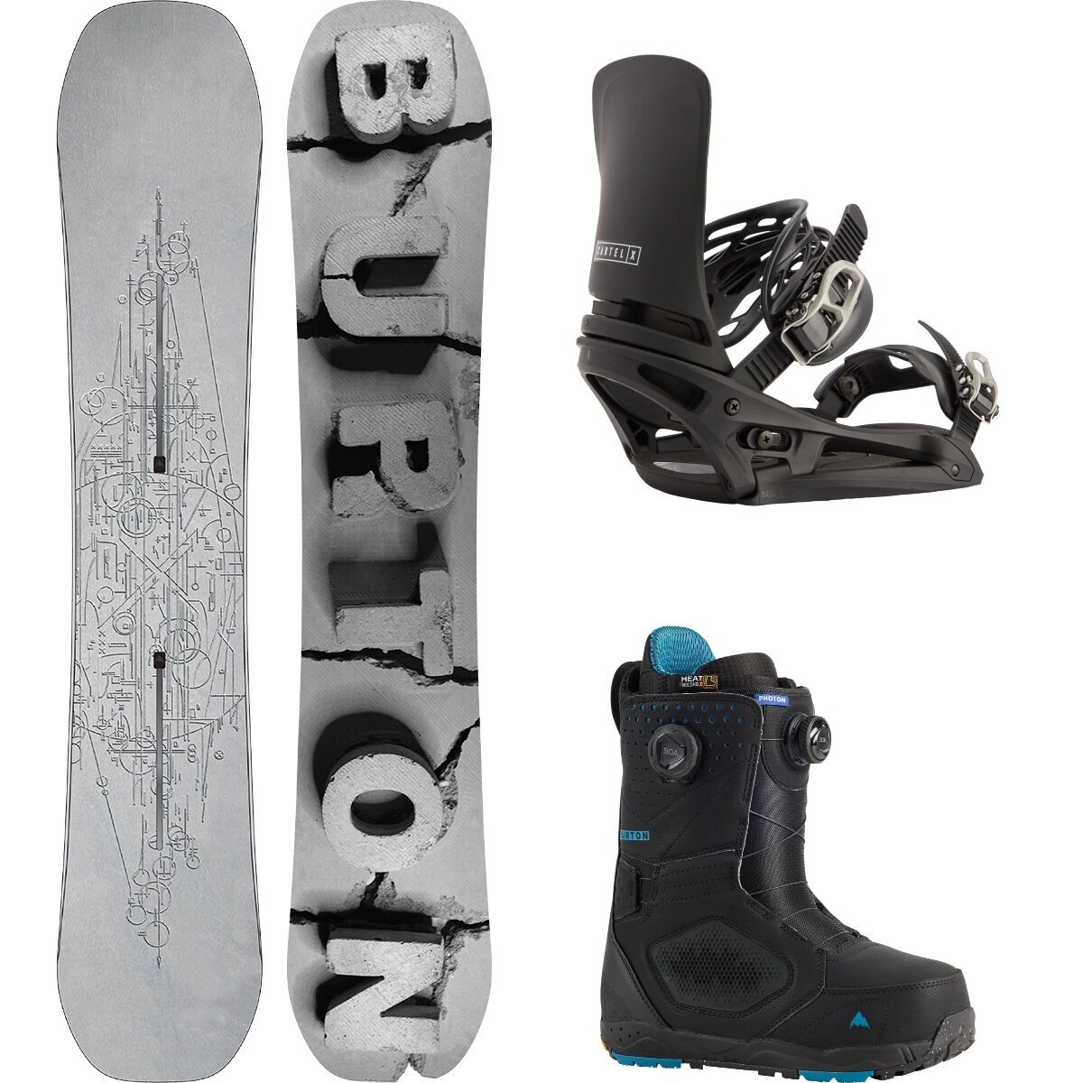 Image of Burton Custom X Camber w/ Photon BOA + Cartel X EST Snowboard Pkg Etched,Black,Black, 154cm,M,11