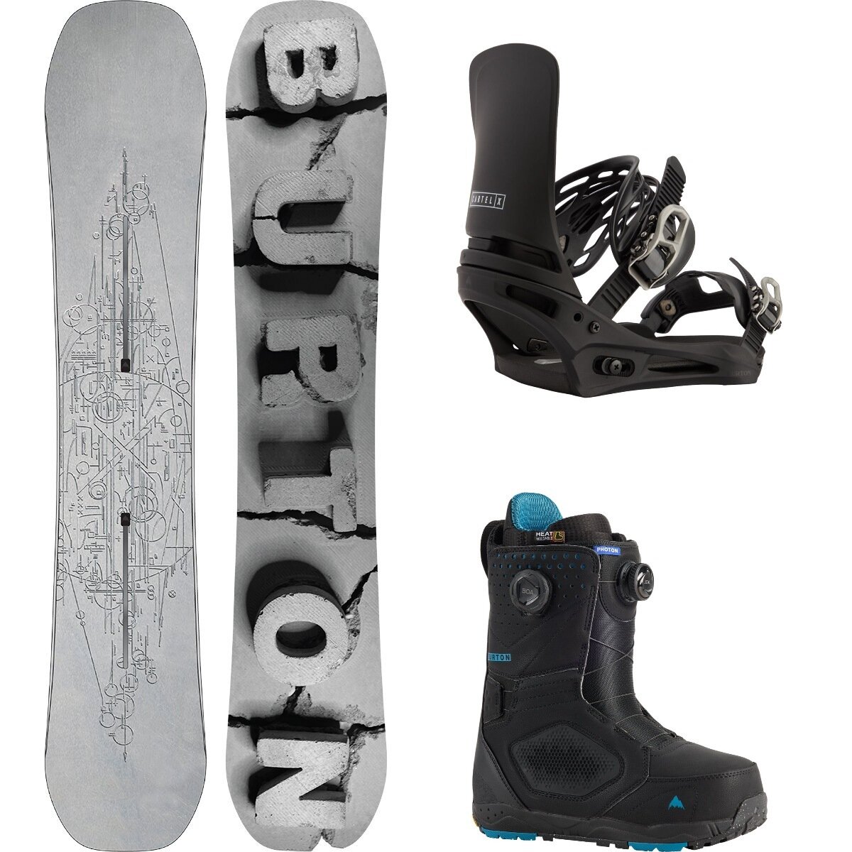 Image of Burton Custom X Camber w/ Photon BOA + Cartel X Snowboard Package Etched,Black,Black, 162cm Wide,M,11