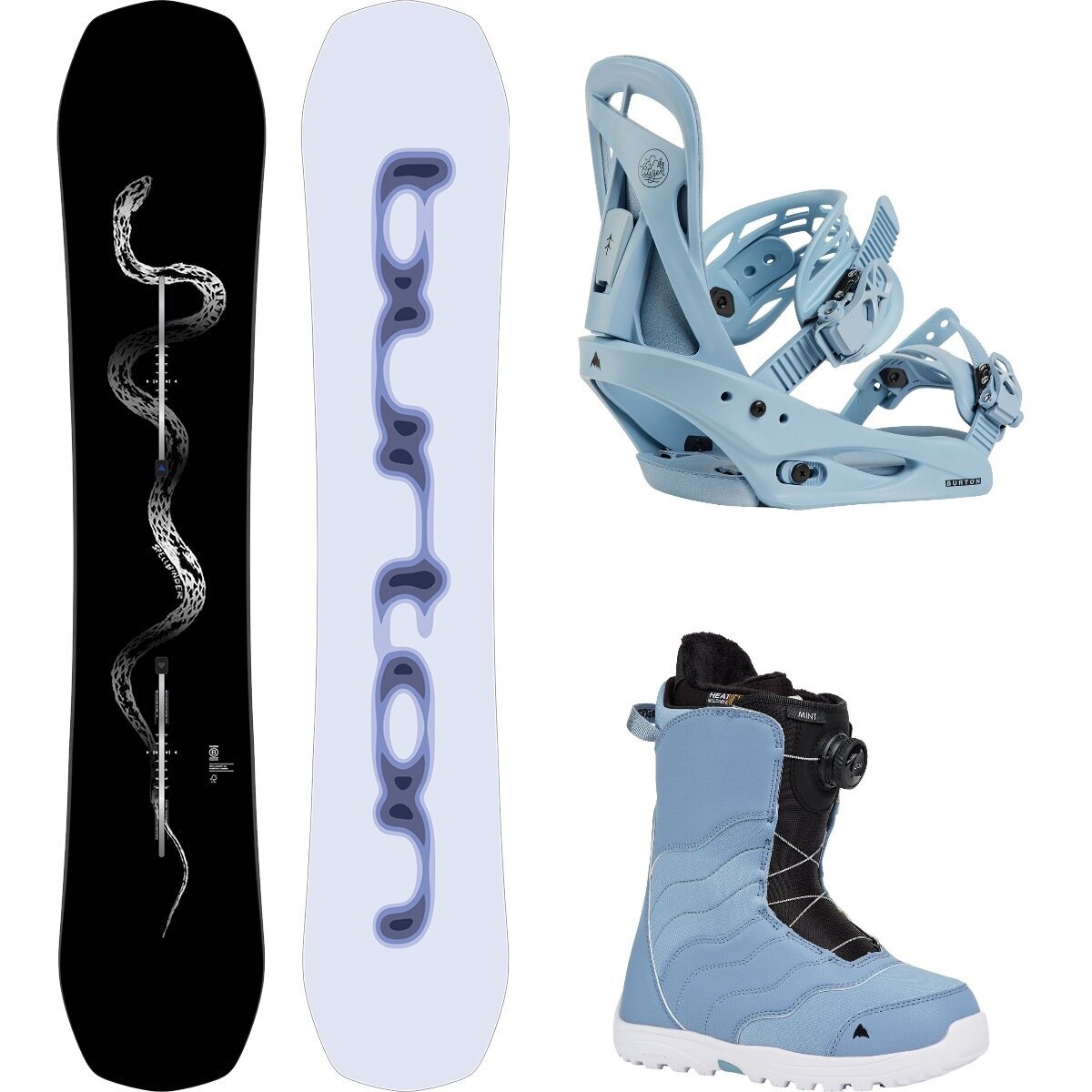 Image of Burton Spellbinder w/ Mint BOA + Citizen Re:Flex Snowboard Package Serpent,Airstrm Blu,Airstrm Blu, 153cm,M,6.5