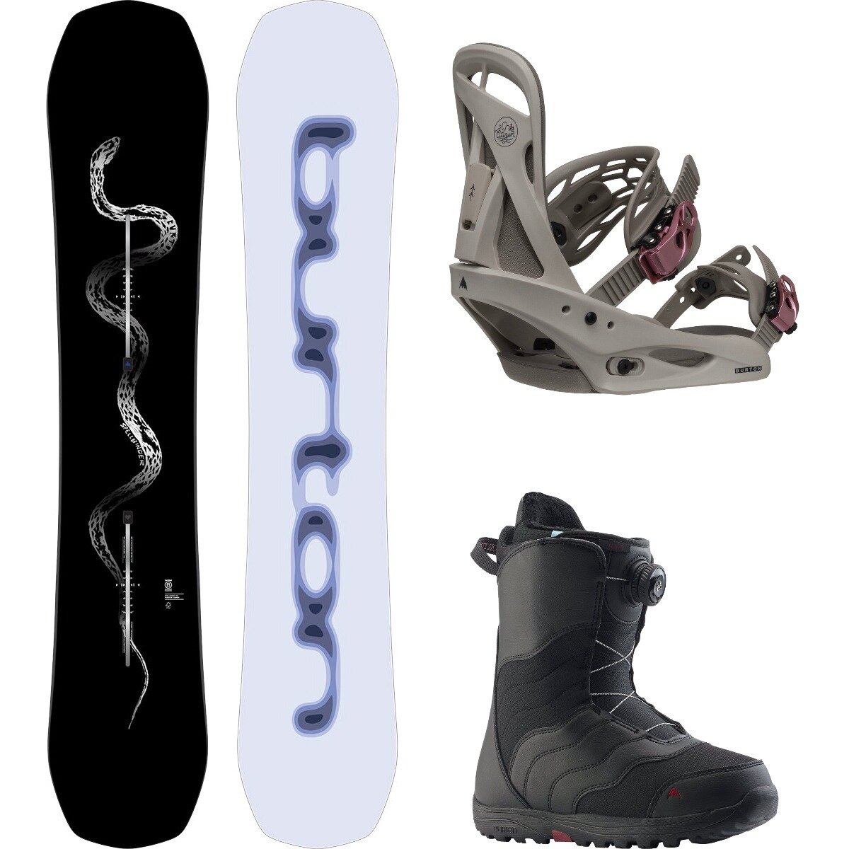 Image of Burton Spellbinder w/ Mint BOA + Citizen Re:Flex Snowboard Package Serpent,Chinchilla Gray,Black, 150cm,L,9.5