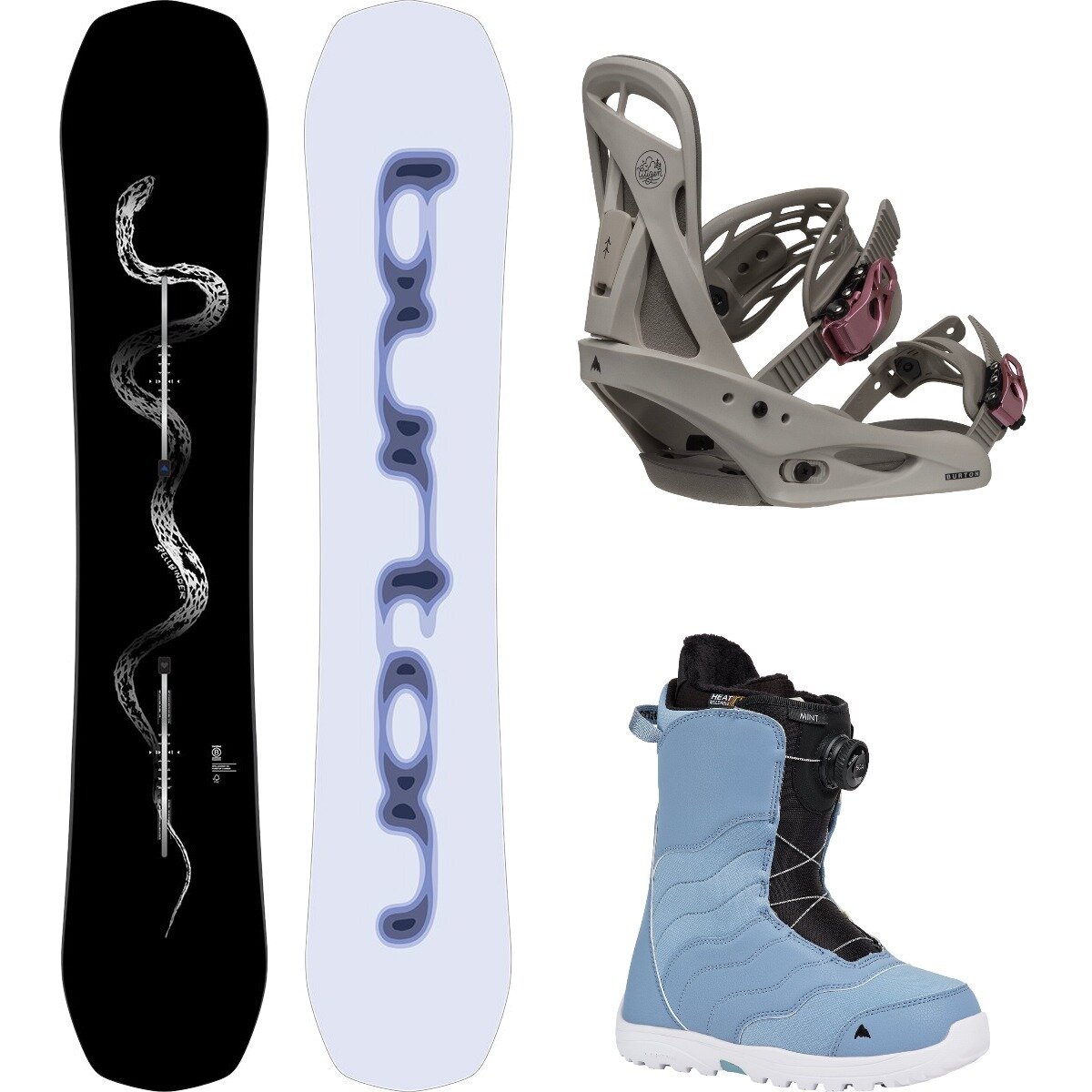 Burton Burton Spellbinder w/ Mint BOA + Citizen Re:Flex Snowboard Package Serpent,Chinchilla Gray,Airstrm Blu, 150cm,L,10