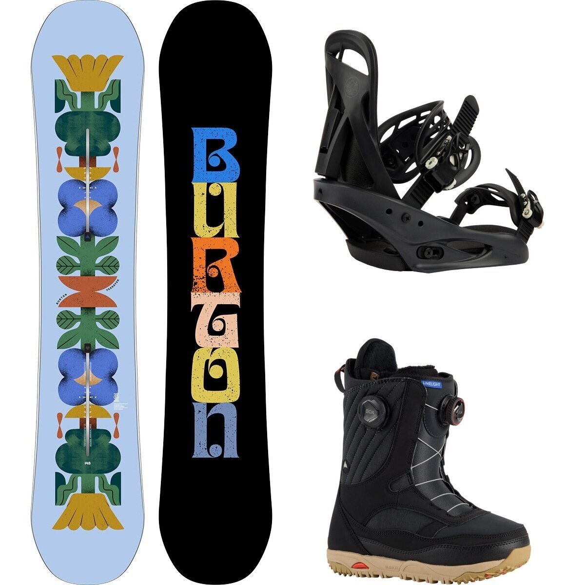 Image of Burton Yeasayer w/ Limelight Boa + Citizen Re:Flex Snowboard Pkg Flora,Black,Black, 148cm,L,8.5